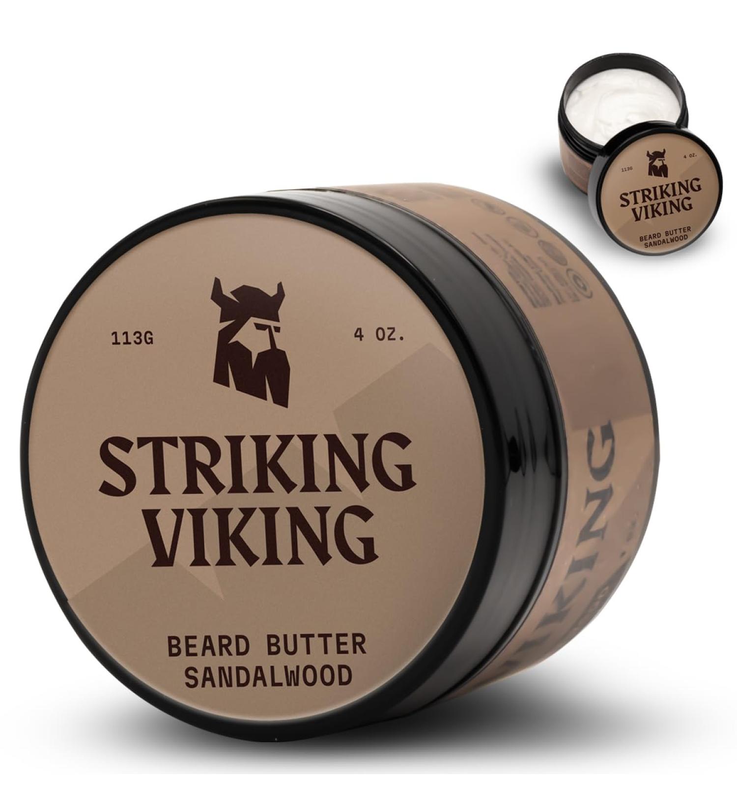 Striking Viking Beard Butter - Hydrating Non-Fat Beard Cream for Men | 4oz Natural Sandalwood Formula - Buy Online on GoSupps.com