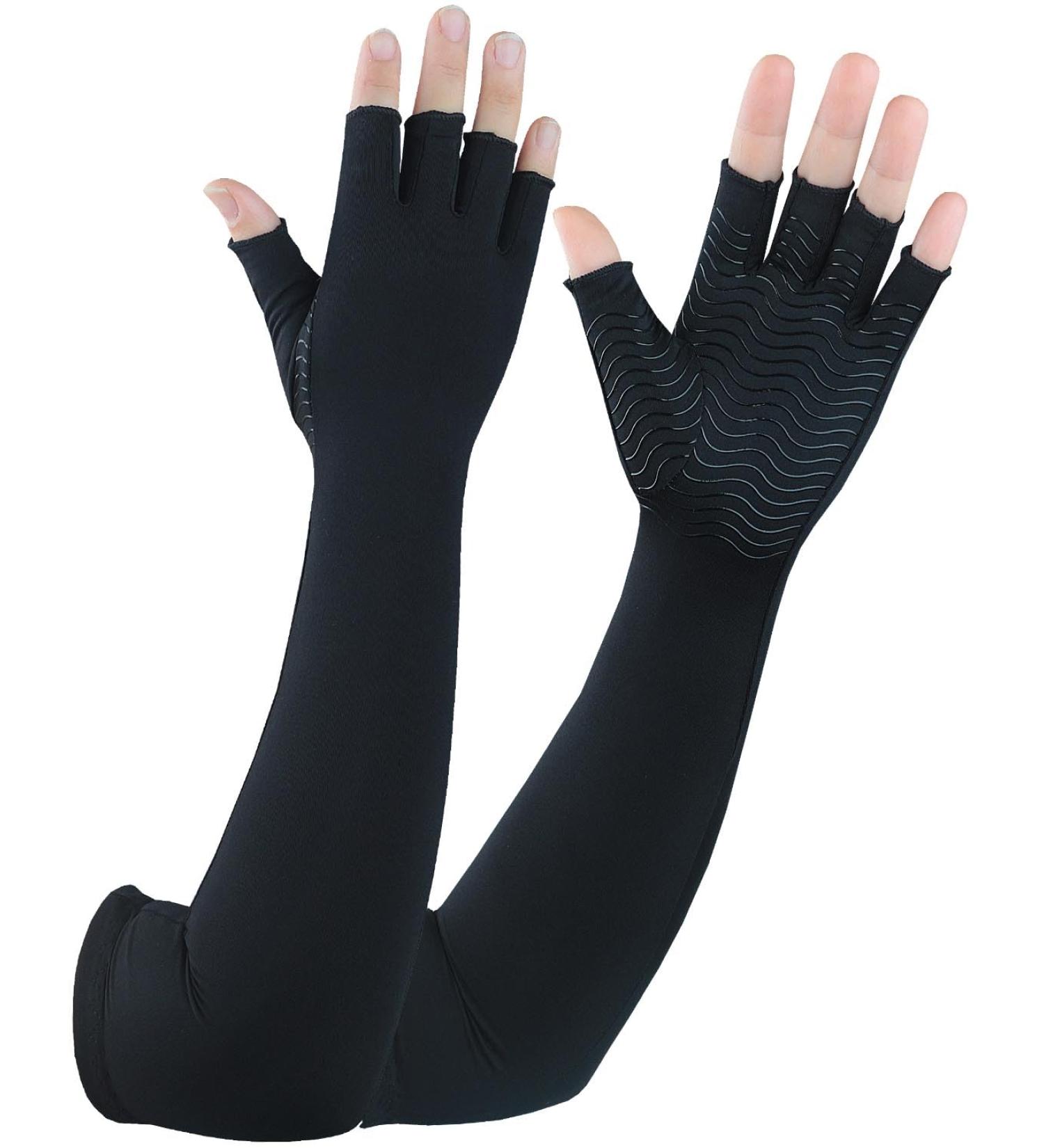 Buy Copper Long Arthritis Gloves - Compression Gloves for Pain Relief | Fingerless Extra Long Fit for Men & Women | Medium Size - Buy Online on GoSupps.com