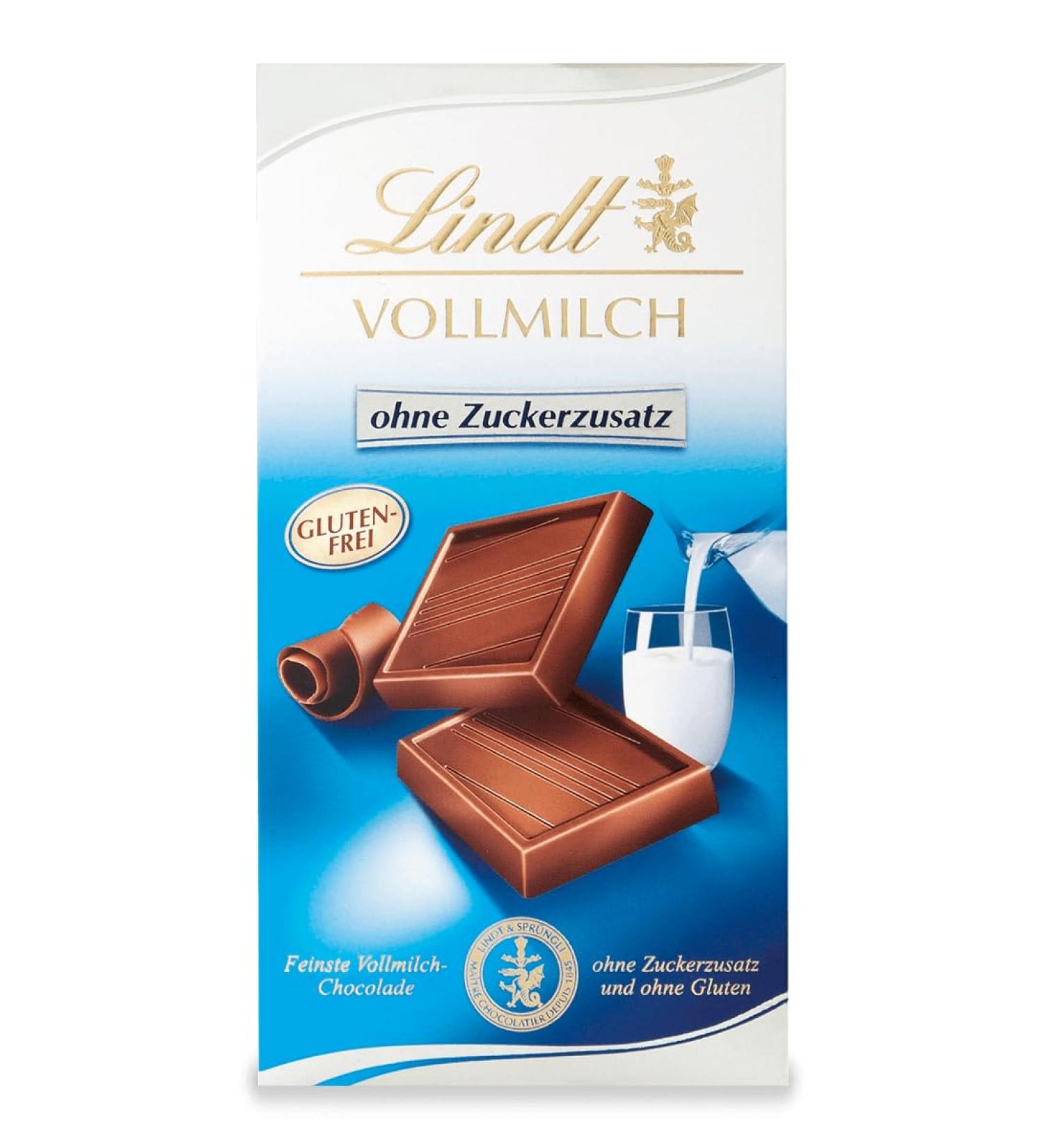 Lindt Chocolate Whole Milk No Added Sugar | 100g Gluten-Free Bar | Premium Chocolate Gift - Buy Online on GoSupps.com