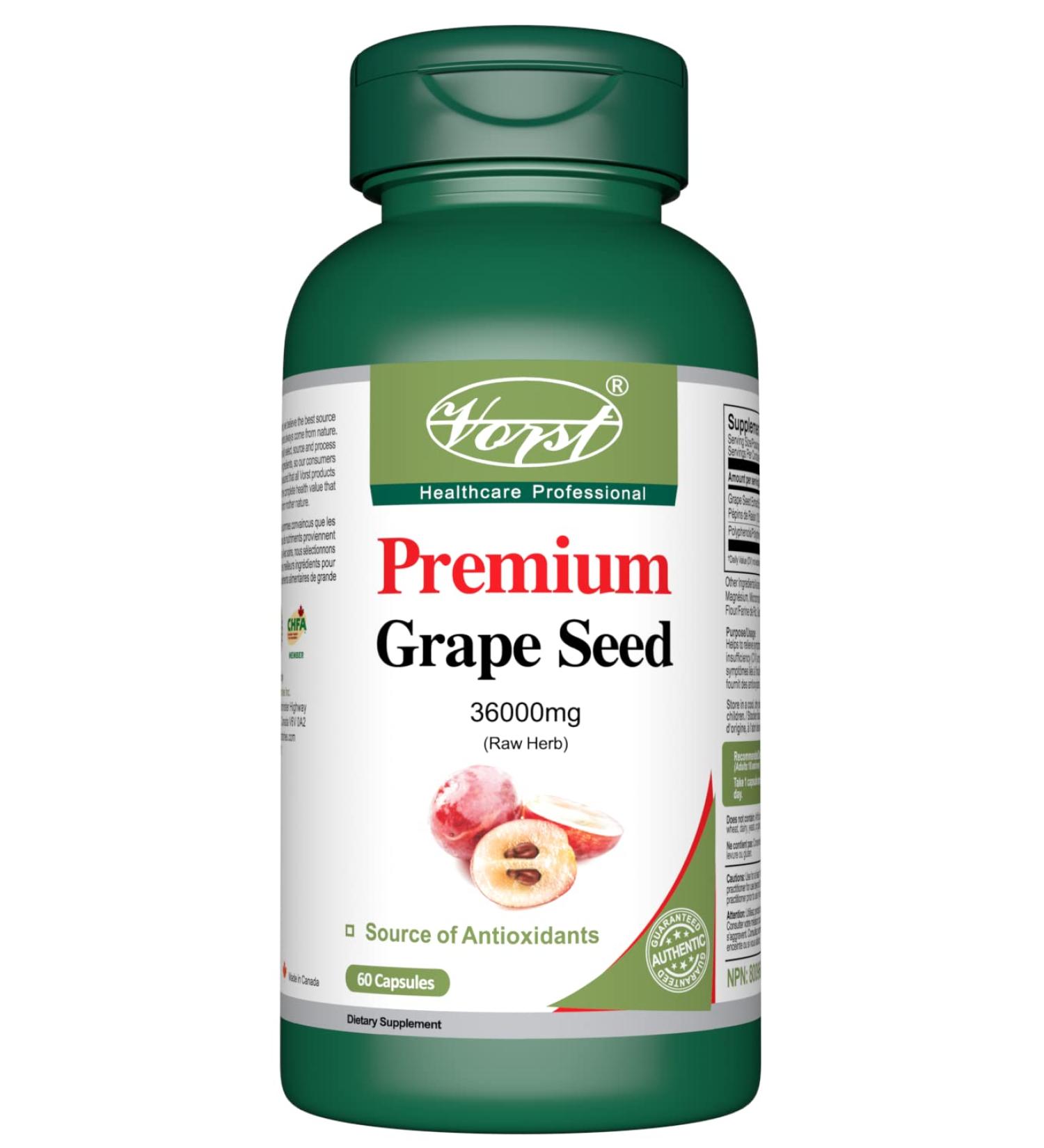 VORST Premium Grape Seed Extract 300mg With 120:1 Extract Ratio (36000mg Raw Extract Equivalent) 60 Capsules | Supplement for Fighting High Blood Pressure and Cholesterol | Includes 255mg Polyphenols | Powder Pills | 1 Bottle 60 count (Pack of 1) - Buy Online on GoSupps.com