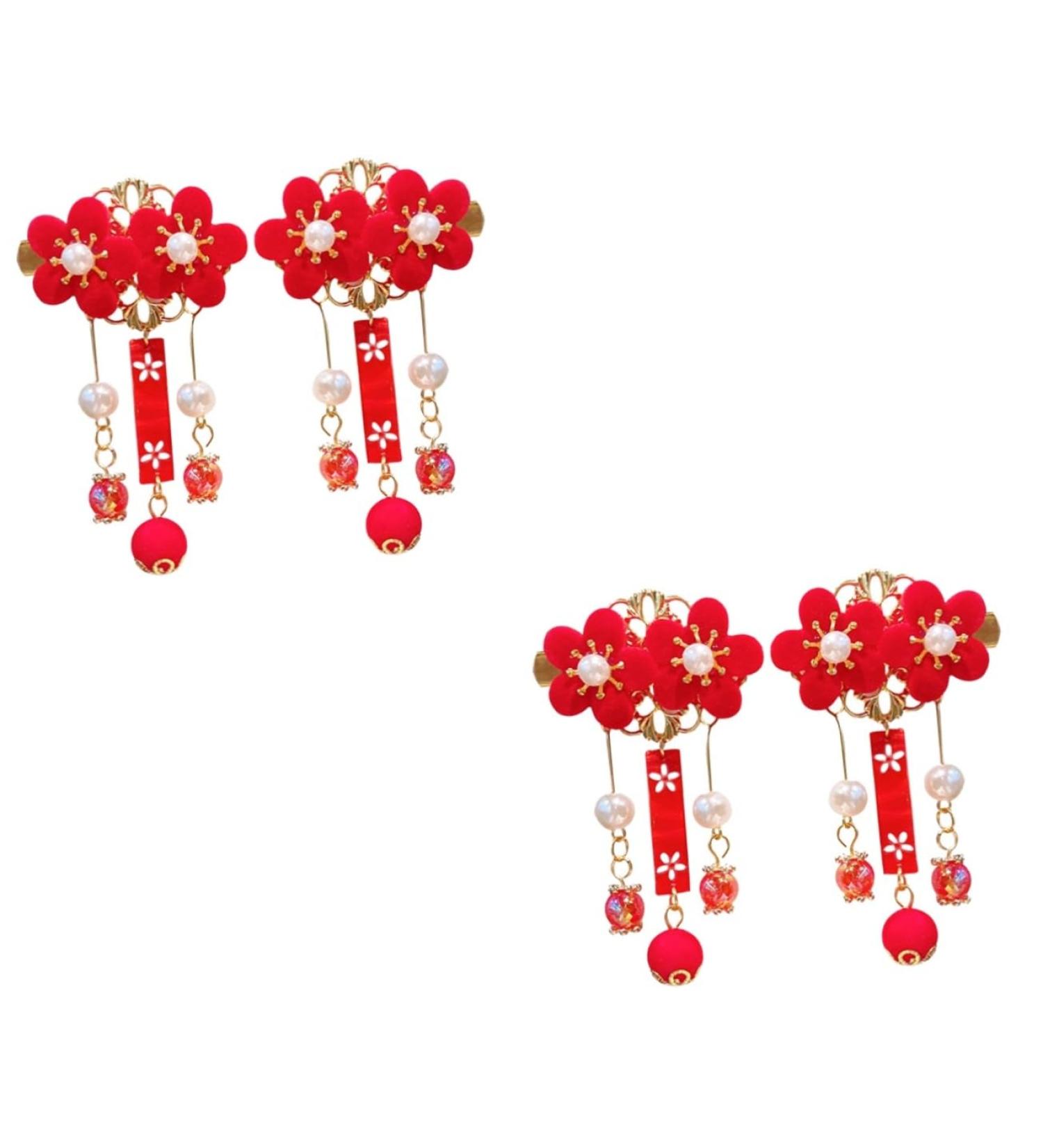 MAGICLULU 2 Pairs Tassel Antique Style Hair Clip Hair Clips Chinese Tassel Hair Clip Kid Hanfu Headwear Archaistic Chain Hair Clip Hanfu Hair Clip Red Girl Synthetic Beads Geisha - Buy Online on GoSupps.com