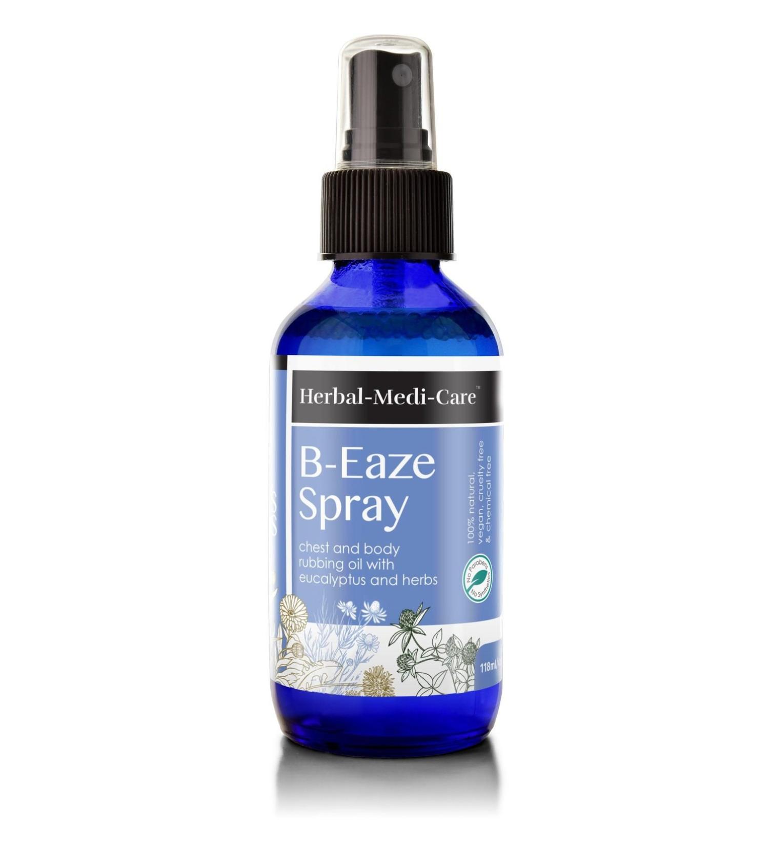 Organic B-Eaze (Relax) Chest Spray by Herbal-Medi-Care (4 Fl Oz Glass Bottle) - No Toxic Synthetic Chemicals