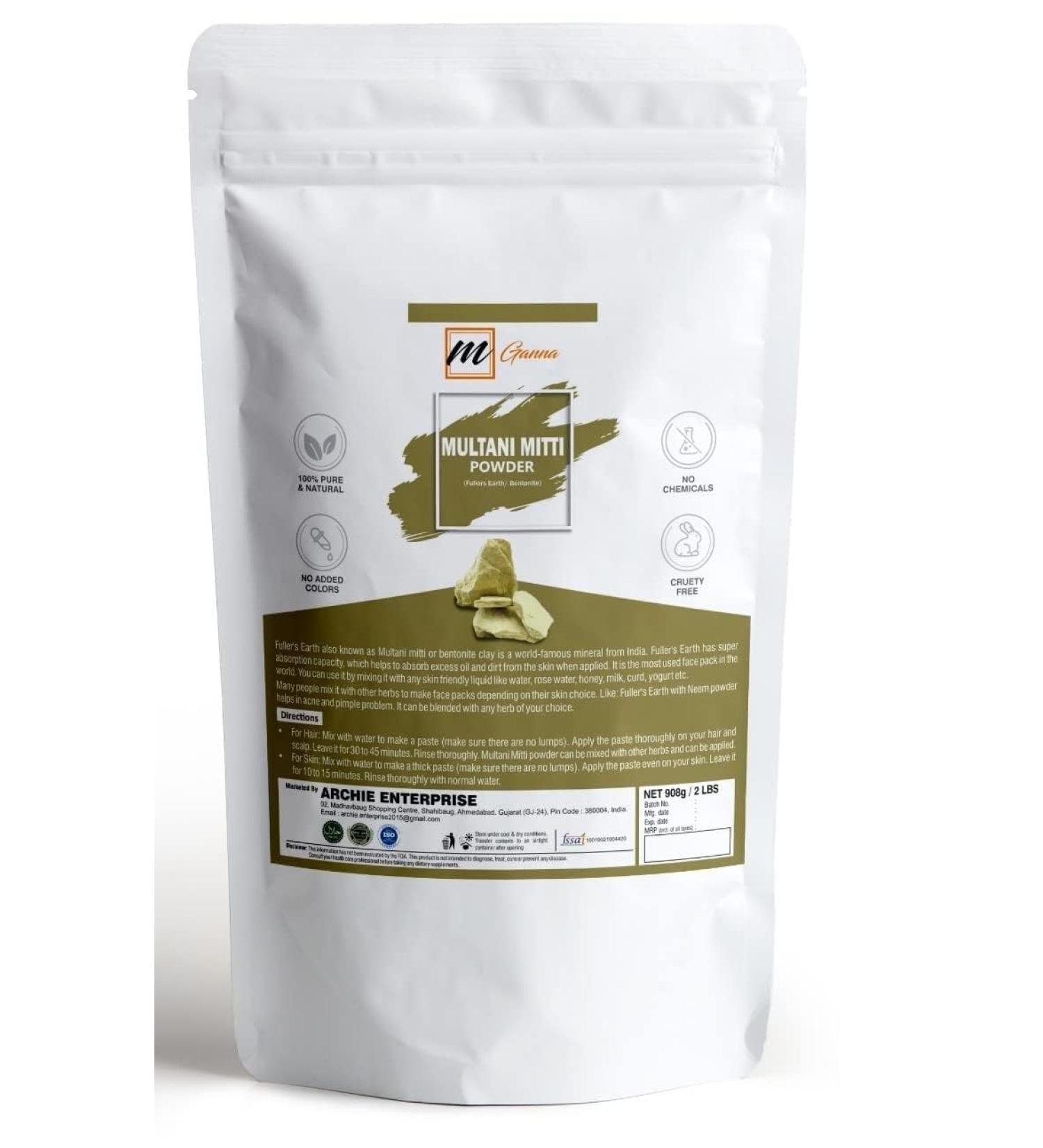 mGanna 100% Natural Purified Multani Mitti Mud | Fullers Earth Clay Powder Cosmetic Grade | Natural Face Mask 454 GMS / 1 LBS - Buy Online on GoSupps.com