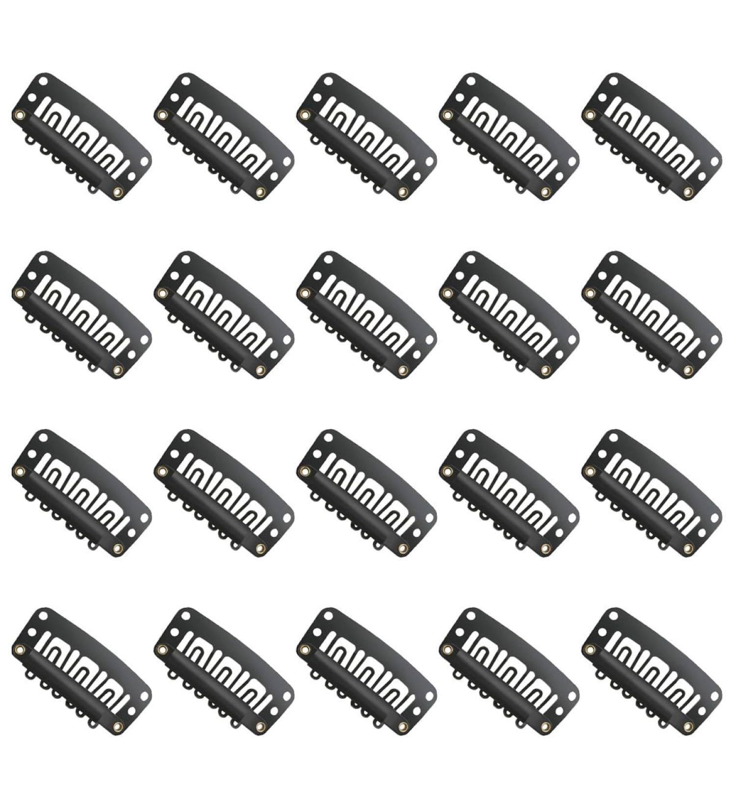 DAZISEN 20 Pieces Hair Extensions Clips - 6-Teeth Metal U-Shape Snap Clips 32mm Hair Wig Clips DIY with Soft Rubber - Black Black *20 - Buy Online on GoSupps.com