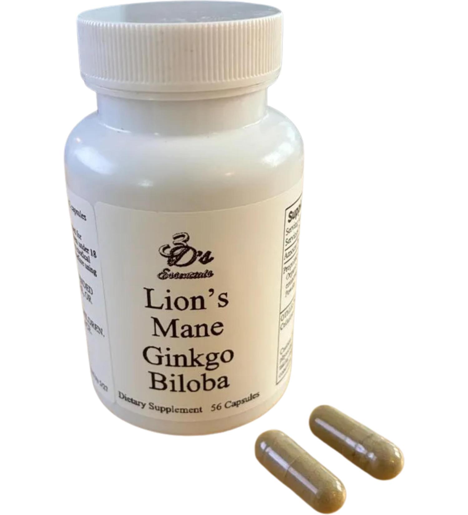 3D's Essentials Lion's Mane and Ginkgo Biloba Dietary Supplement 56 Capsules