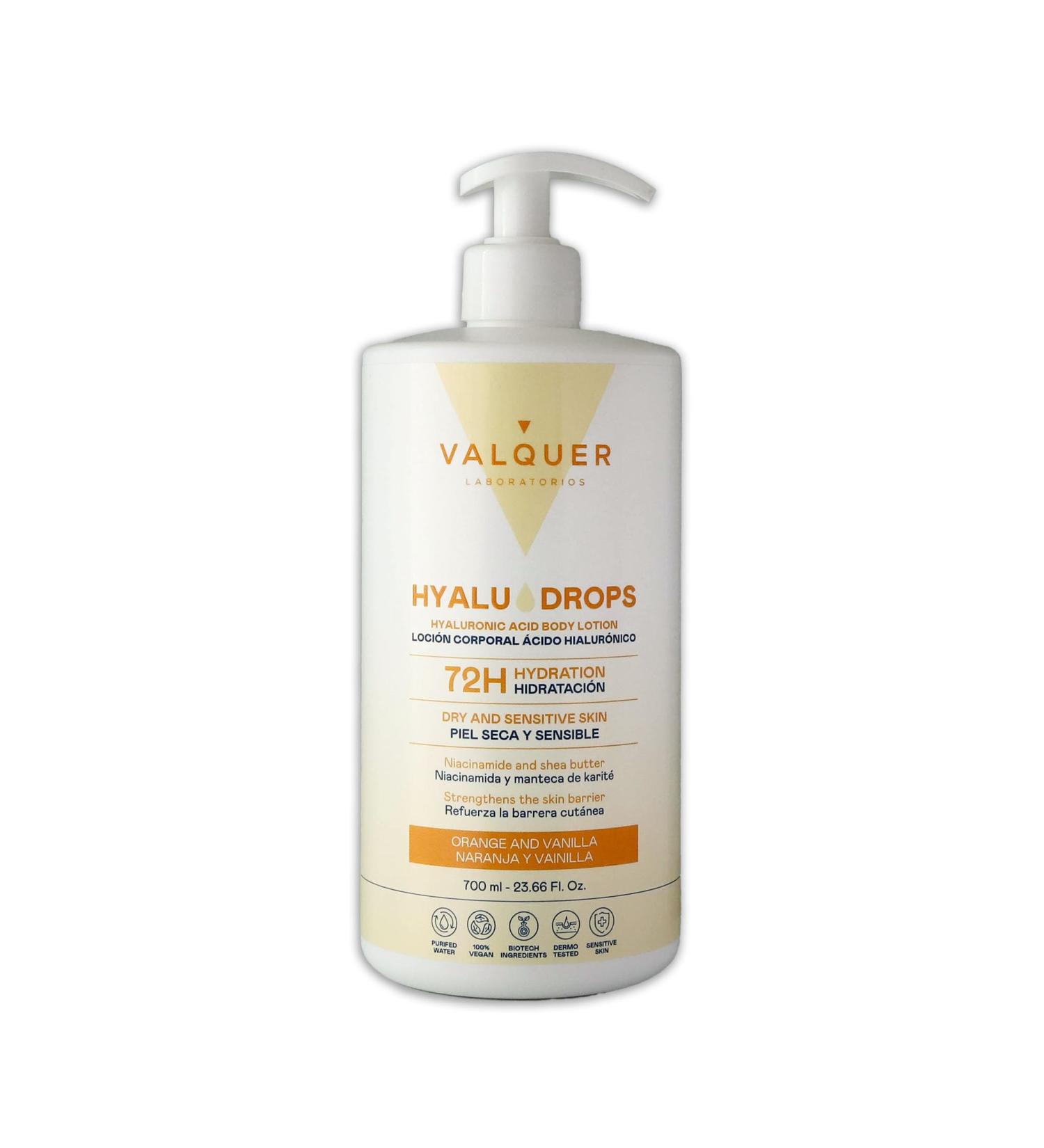  Valquer Laboratorios Valquer Hyaludrops Orange and Vanilla Moisturizing Body Cream Lotion for Dry and Sensitive Skin Up to 72 Hours of Nourishing Hydration with Hyaluronic Acid Niacinamide. 700ml - Buy Online on GoSupps.com