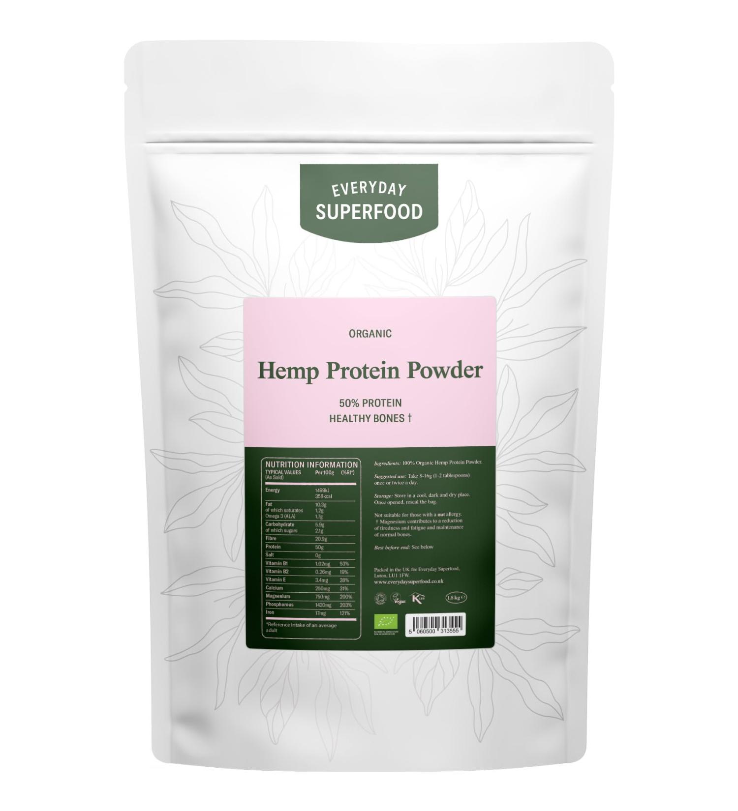 Certified Organic Hemp Protein Isolate Powder - 1.8kg | Cold Pressed Hemp Seed Powder, Keto Ingredient | Vegan & Kosher Friendly - Buy Online on GoSupps.com