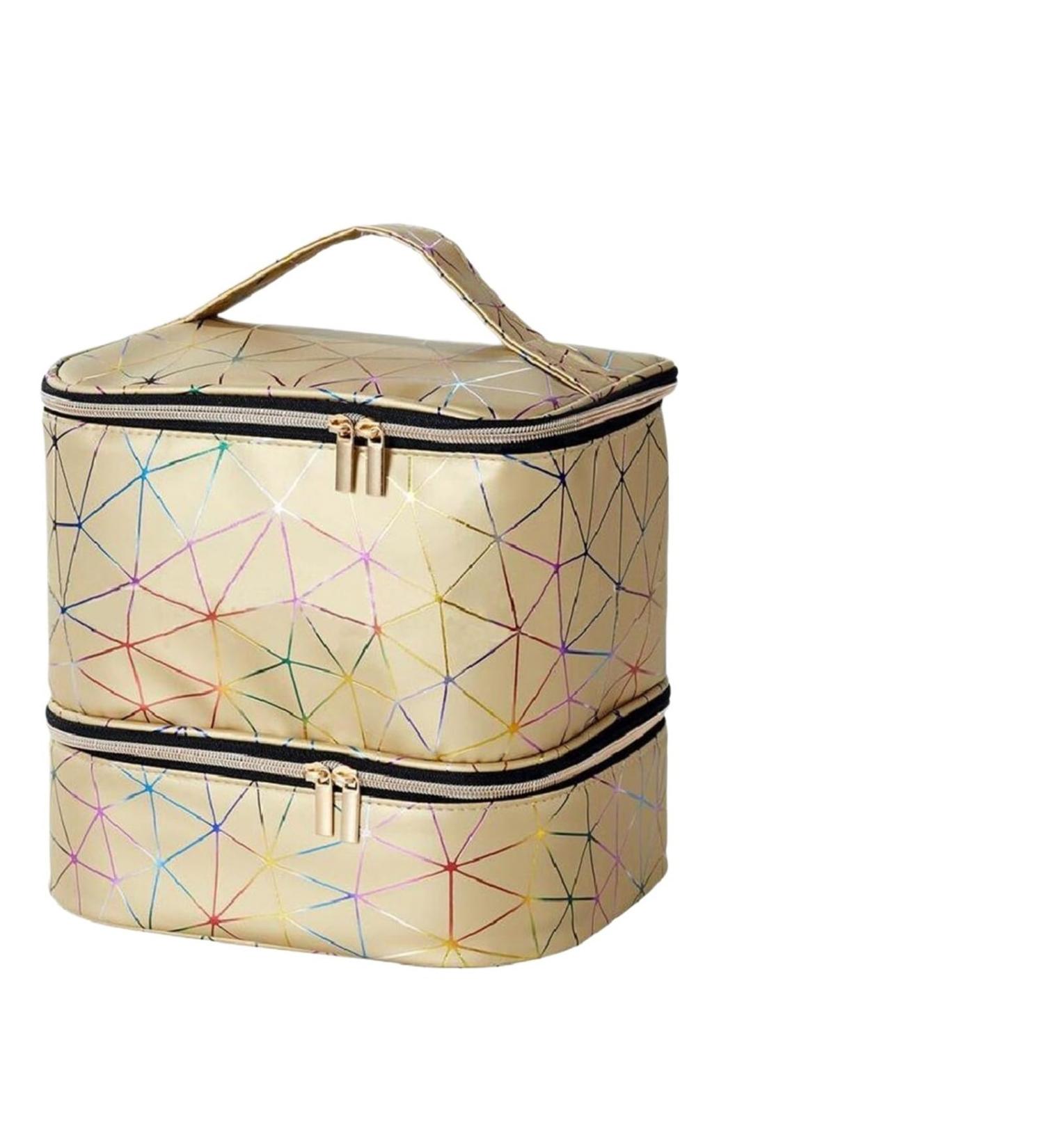 Sac Pour Vernis Semi Permanent tui de transport Double couche sac de rangement en PU tui de rangement Portable for vernis ongles maquillage lampe ongles ongles en Gel Kits de vernis ongl Golden