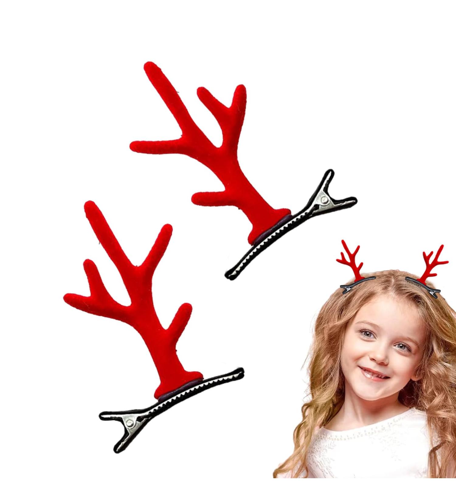 Christmas Antler Hair Clip - Dragon Horn Hair Ornament Antler Hair Accessories Antlers Ears Barrettes for Women Girls Family Puchen Red Antlers - Buy Online on GoSupps.com