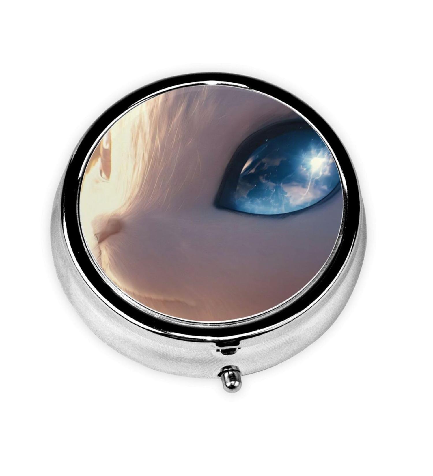 Baby Elf Eyes Portable Metal Pill Box - Round Mini 3-Compartment Design for Small Pills | Travel Essential - Buy Online on GoSupps.com