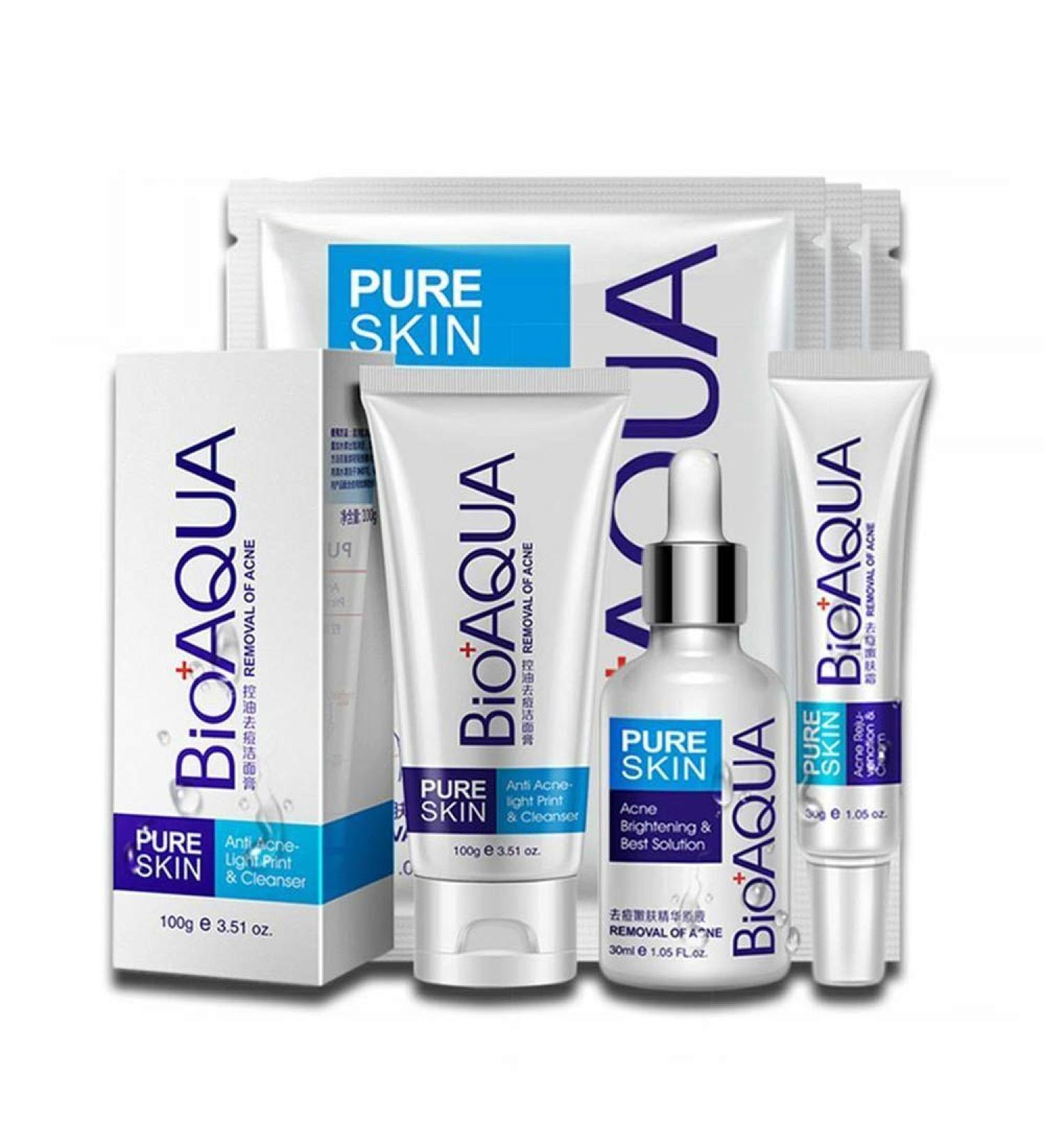 BIOAQUA 4-in-1 Acne Treatment & Scar Removal Cream - 100g + 30g + 30ml + 4pcs | Moisturizing Face Masks for Blemish Marks & Spots - Buy Online on GoSupps.com