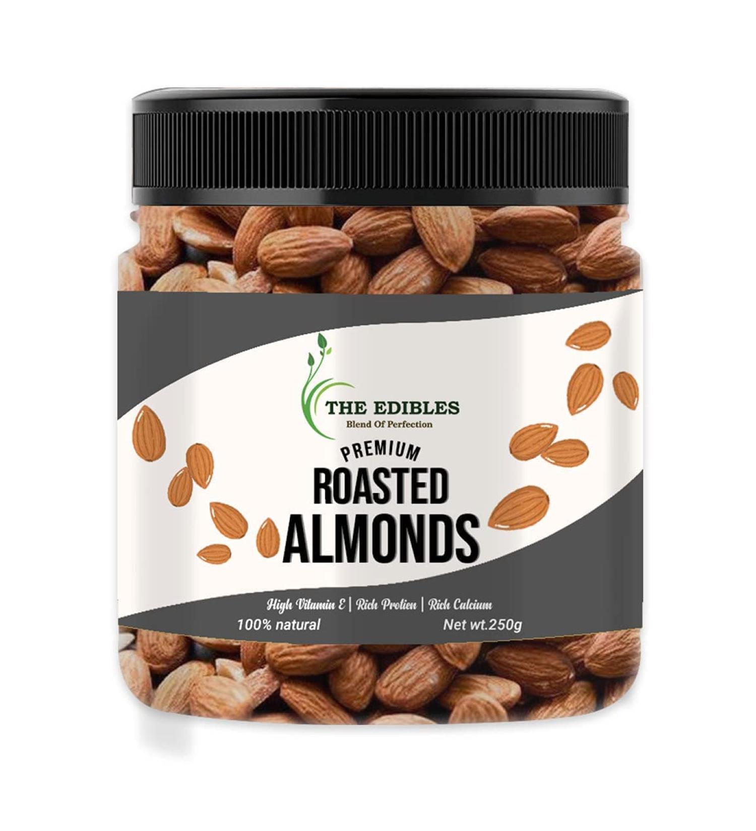THE EDIBLES Roasted California Almonds 250 gm | Lightly Salted Crunchy Dry Roasted Zero Oil Non Fried_Packing May Vary - Buy Online on GoSupps.com