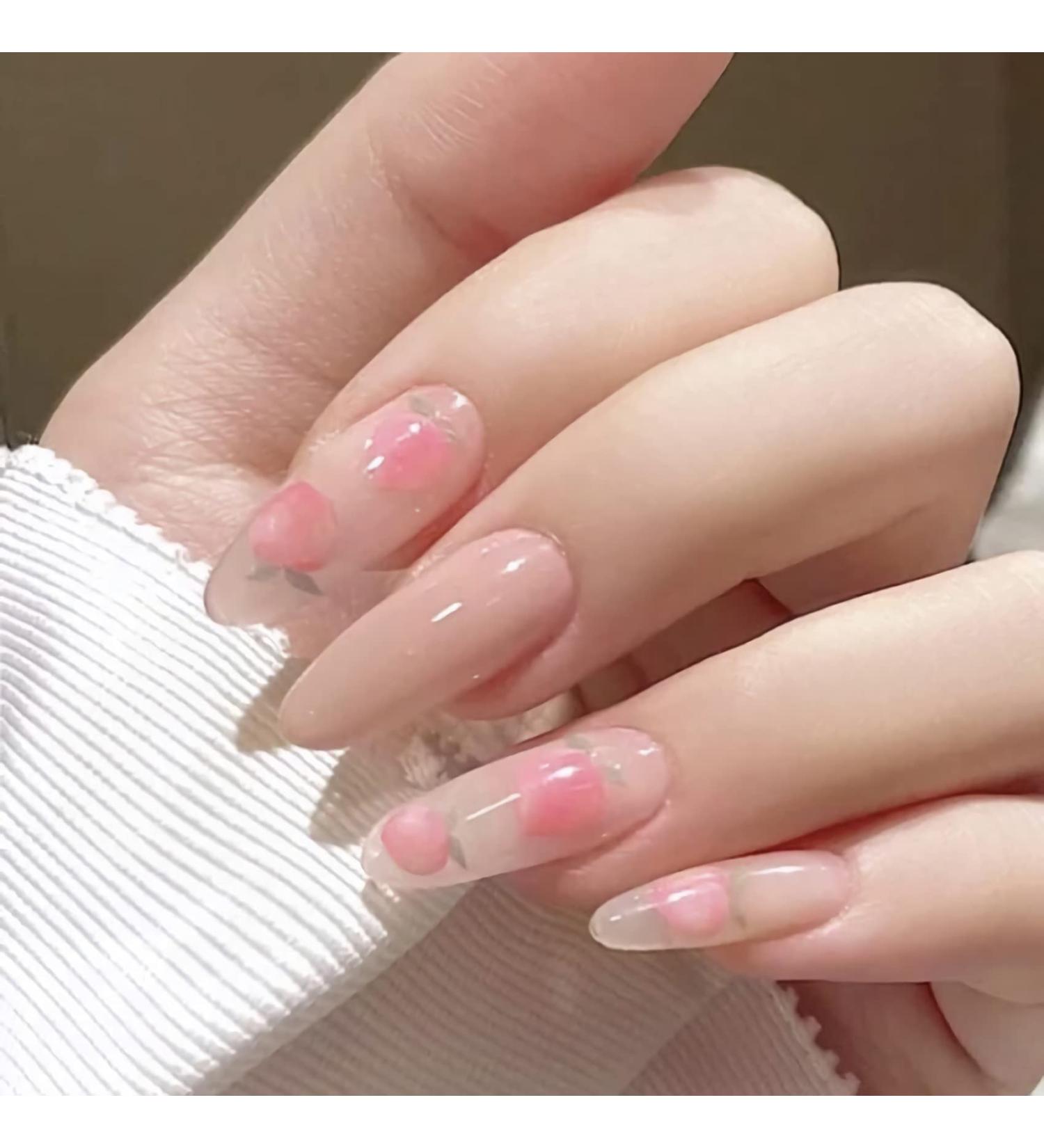 IMSOHOT 24Pcs Cute Peach Oval Press on False Nails - Glossy Full Cover Design for Women and Girls - Buy Online on GoSupps.com