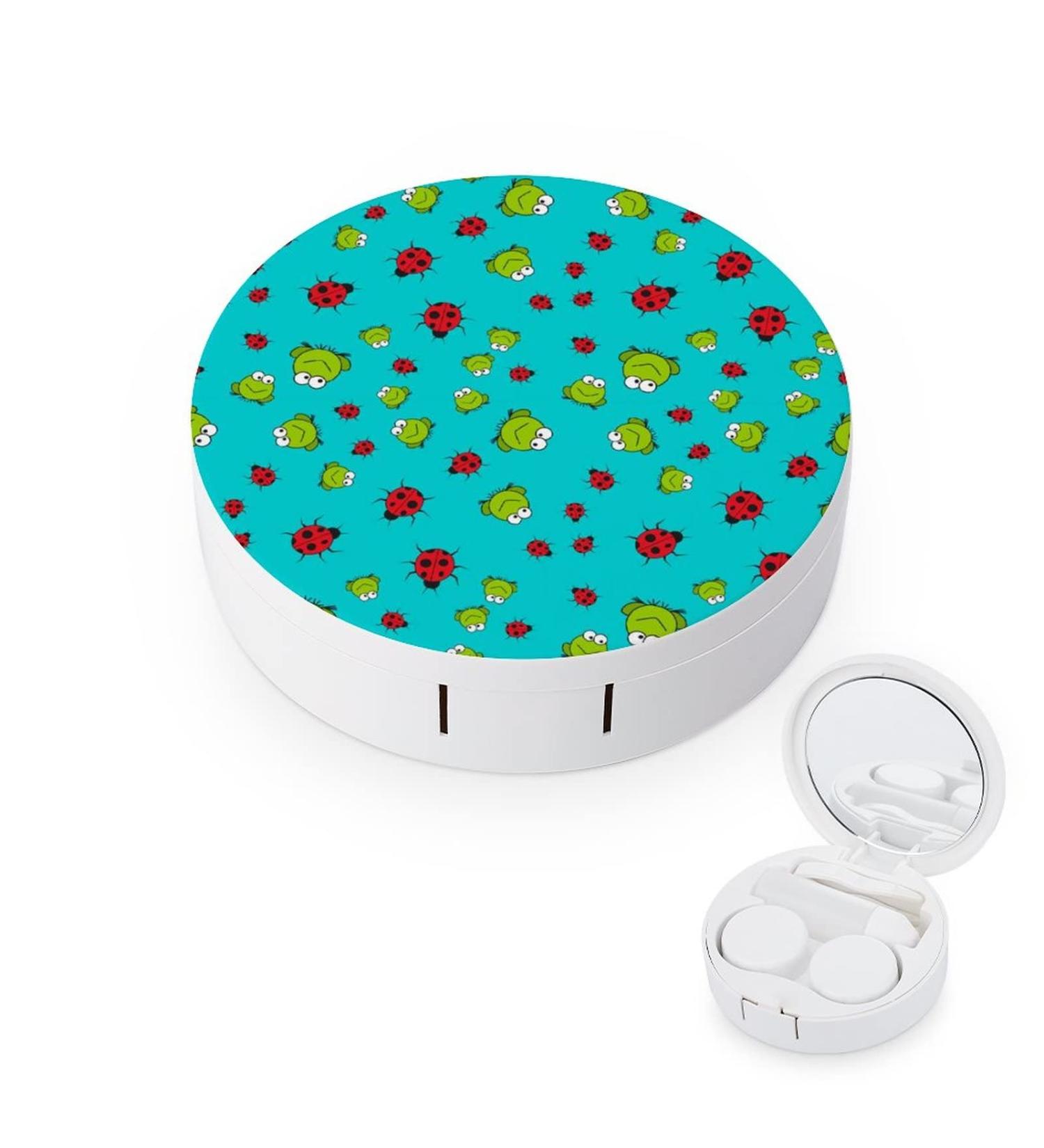 Frogs And Ladybugs Round Case For Contact Lens Kit Storage Box with Mirror Printed - Buy Online on GoSupps.com