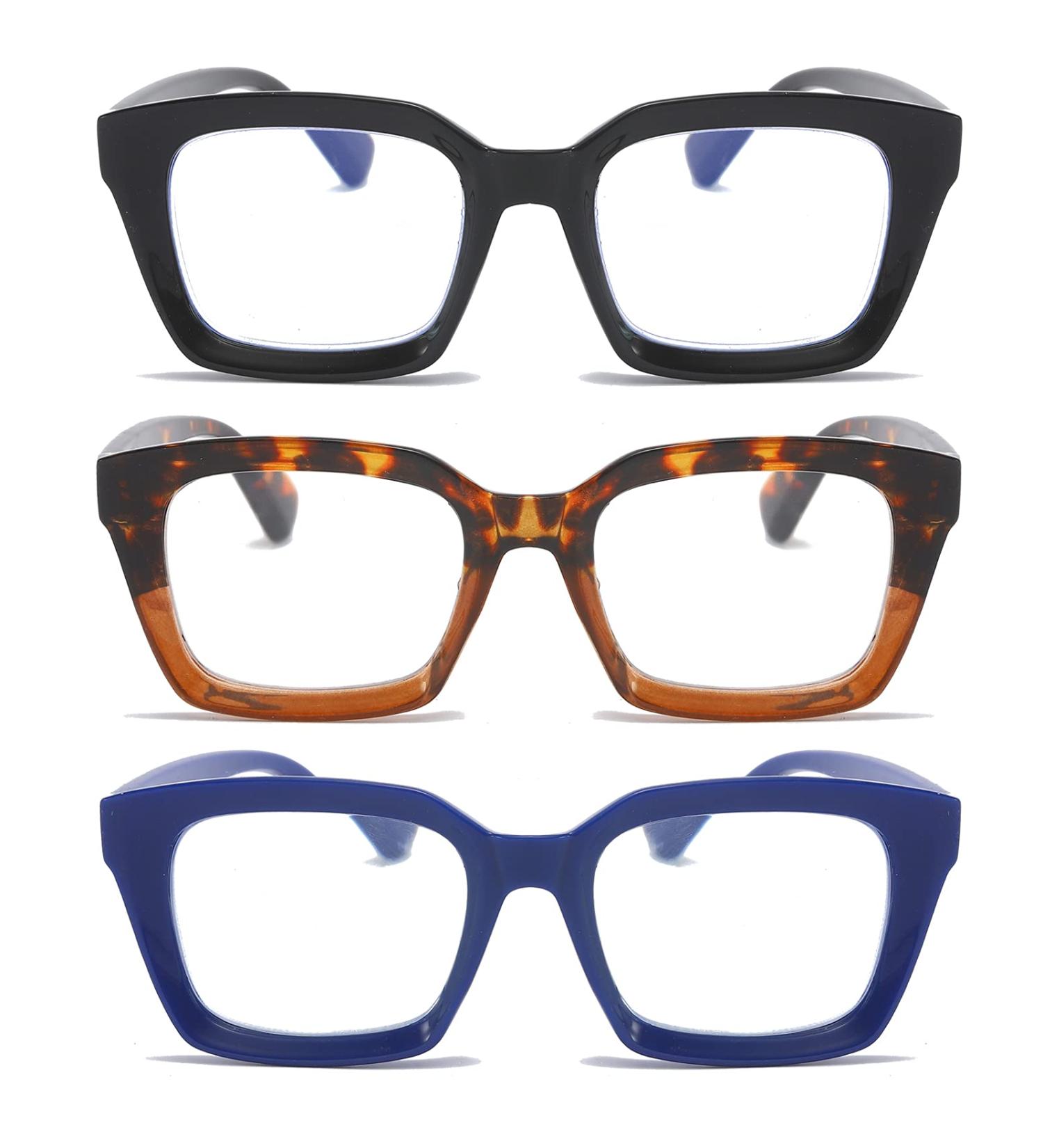 DXYXYO Blue Light Blocking Reading Glasses for Women 1.5 - 3 Pack Retro Fashion Oprah Style Square - Black+Leopard+Blue - Computer Readers - Buy Online on GoSupps.com