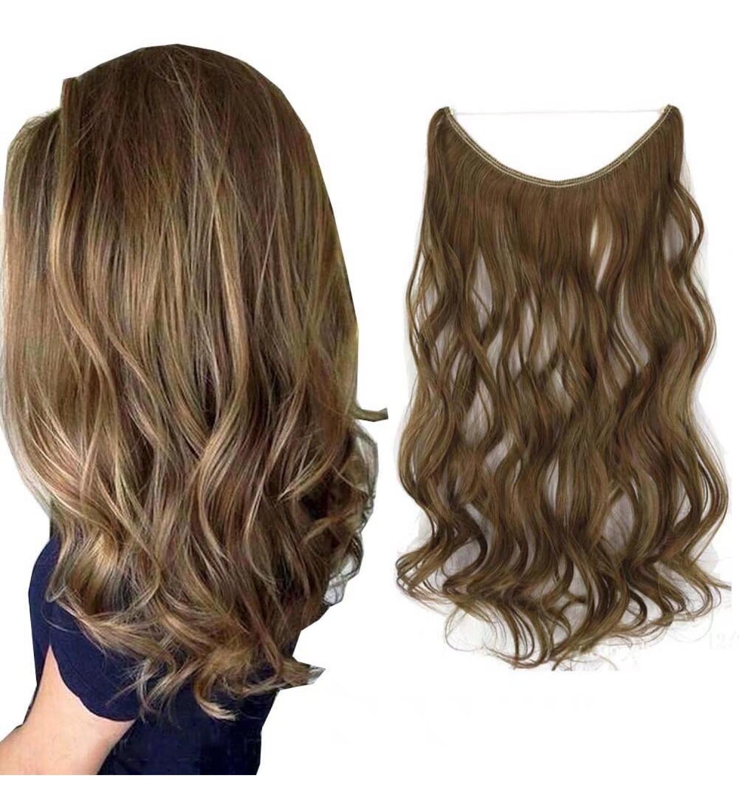 iLUU Hair Extensions Natural Synthetic Hair 18inch 80g Long Thick Wavy Hairpieces #12/24 Light Golden Brown and Golden Blonde Piano Color Invisible Fish Line Wire Curly Hair Extensions for Women - Buy Online on GoSupps.com