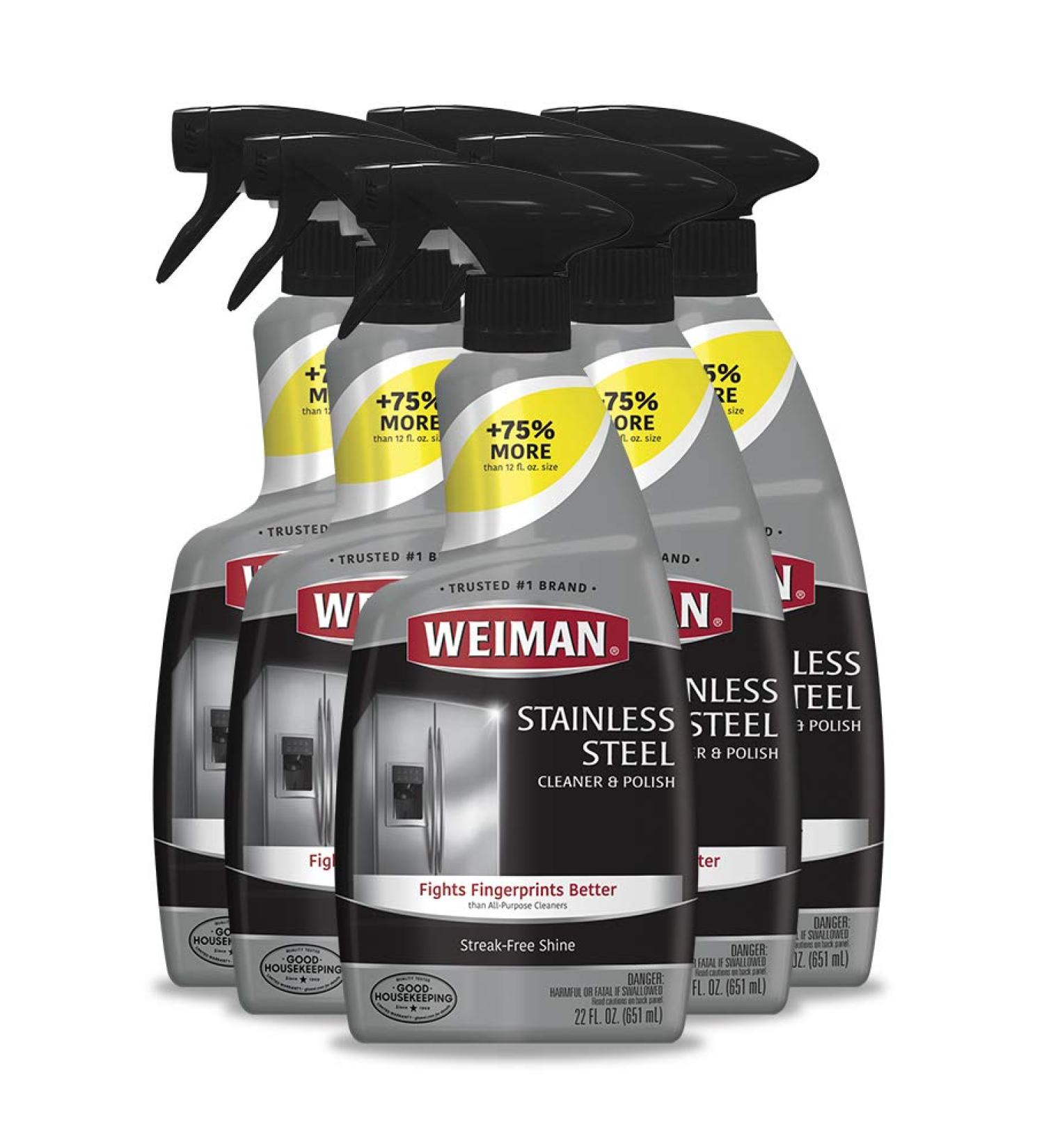 Weiman Stainless Steel Cleaner and Polish - 22 oz 6 Pack - Protects Appliances, Removes Fingerprints, Streak-Free Shine - Ideal for Refrigerator, Dishwasher, Oven, Grill - Buy Online on GoSupps.com