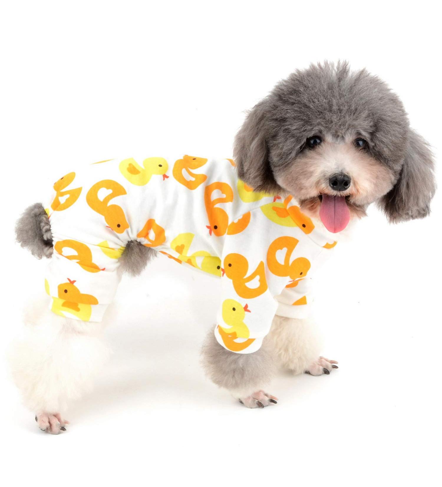 Shop Zunea Enchanting Yellow Duck Overall for Small Dogs | Soft Cotton Romper Pajama Clothing for Pets (XXL) - Perfect for Puppies & Cats - Buy Online on GoSupps.com