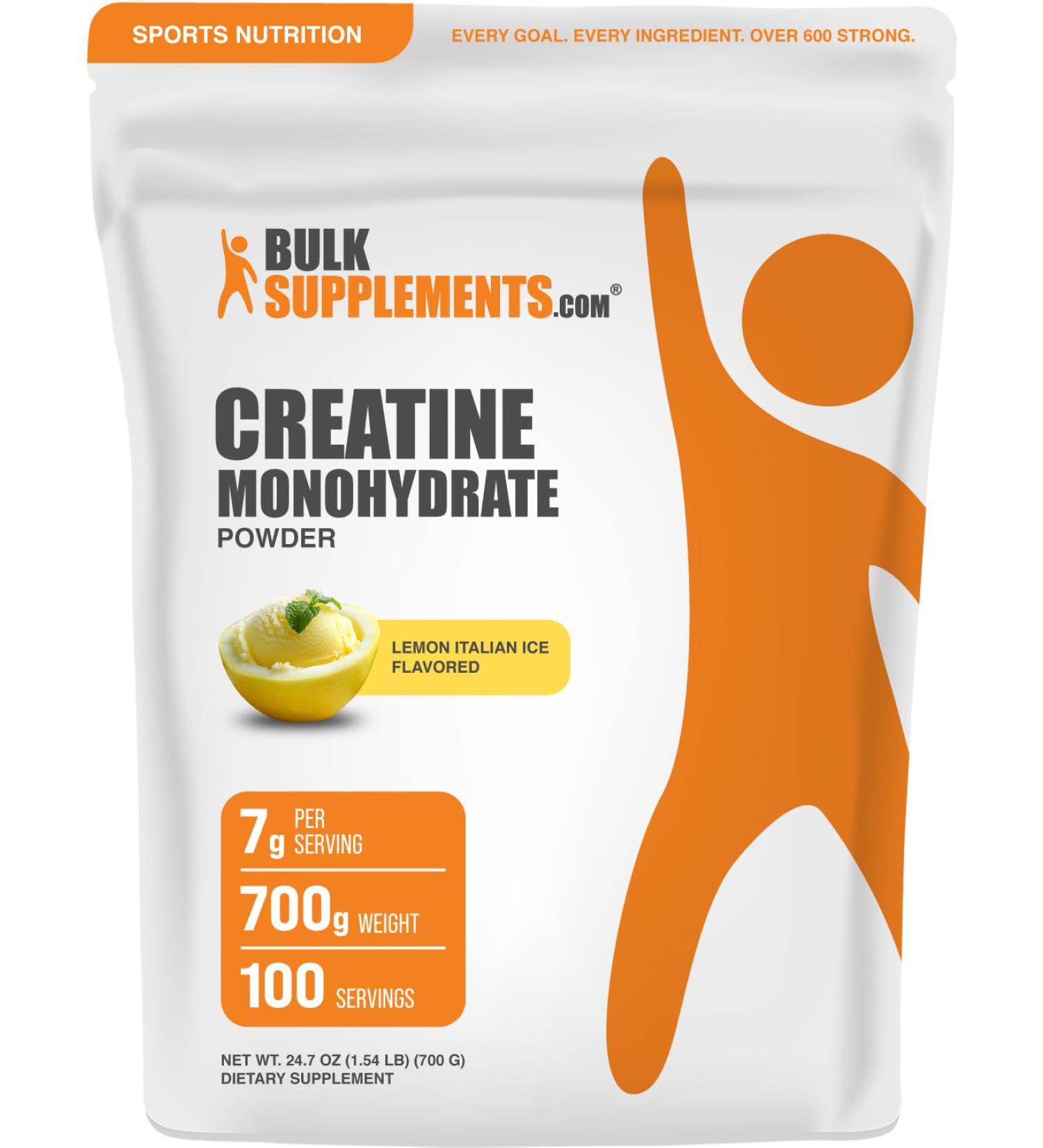 BulkSupplements.com Creatine Monohydrate Powder - Creatine Flavored Powder Supplement Micronized - Lemon Italian Ice Flavor 7g per Serving 700g (1.5 lbs) (Pack of 1) - Buy Online on GoSupps.com
