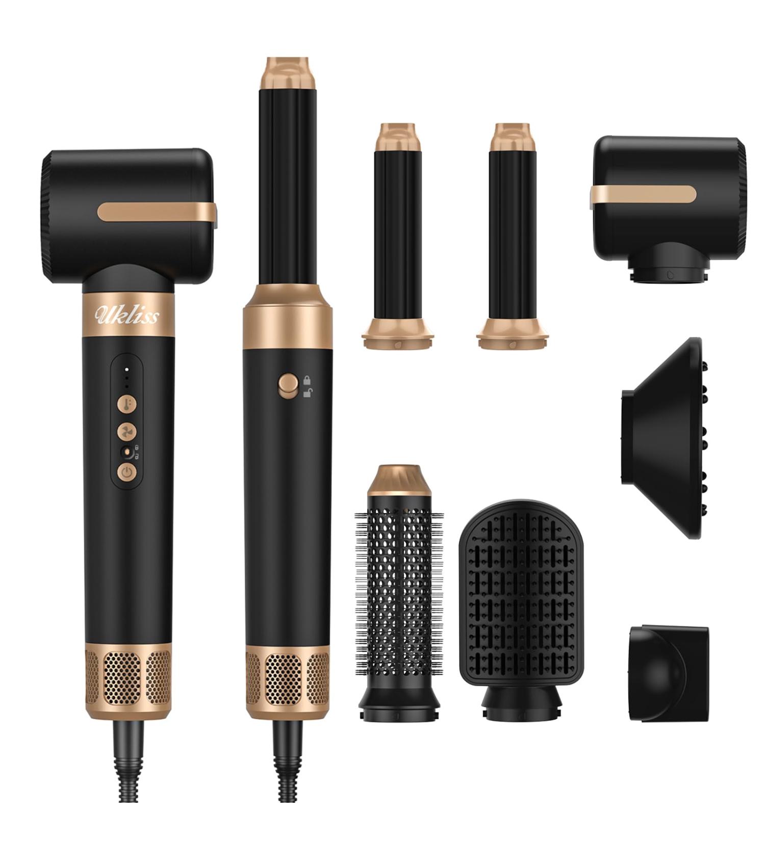 7-in-1 Ionic Hair Styler Dryer Brush | Auto Curler & Straightener with Round Brush & Diffuser | Fast Drying & Styling | Black - Buy Online on GoSupps.com