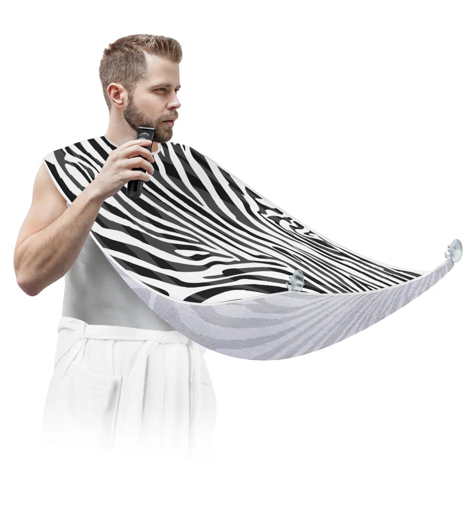 Beard Bib Apron for Men - Waterproof Hair Catcher & Grooming Cape with Zebra Print | Non-Stick Shaving & Trimming Tool - Buy Online on GoSupps.com