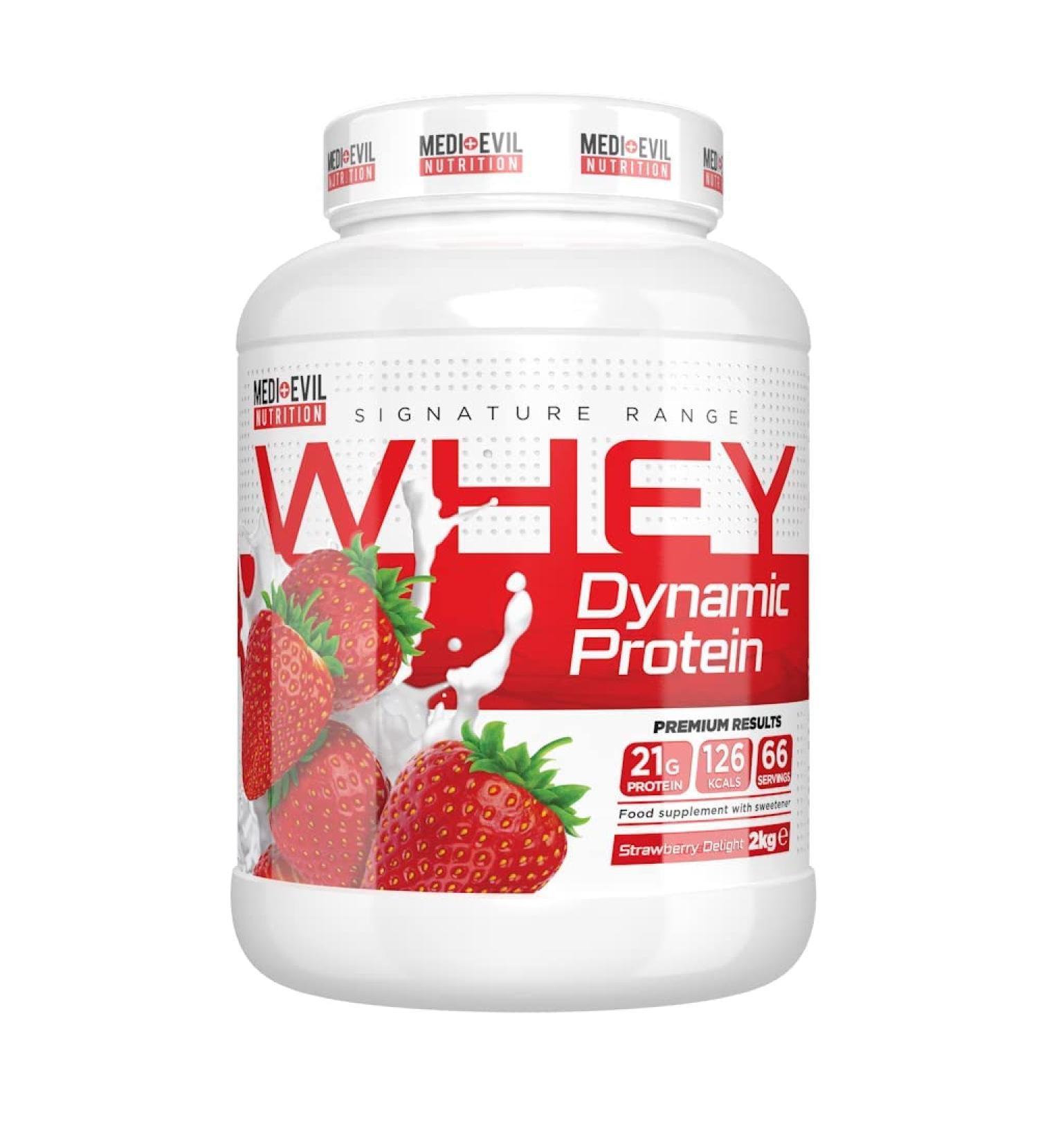 Medi-Evil Nutrition Whey Dynamic Protein Strawberry Delight Flavour 2kg 66 Servings Whey Protein Powder for Muscle Growth Vegetarian Strawberry 66 Servings (Pack of 1) - Buy Online on GoSupps.com