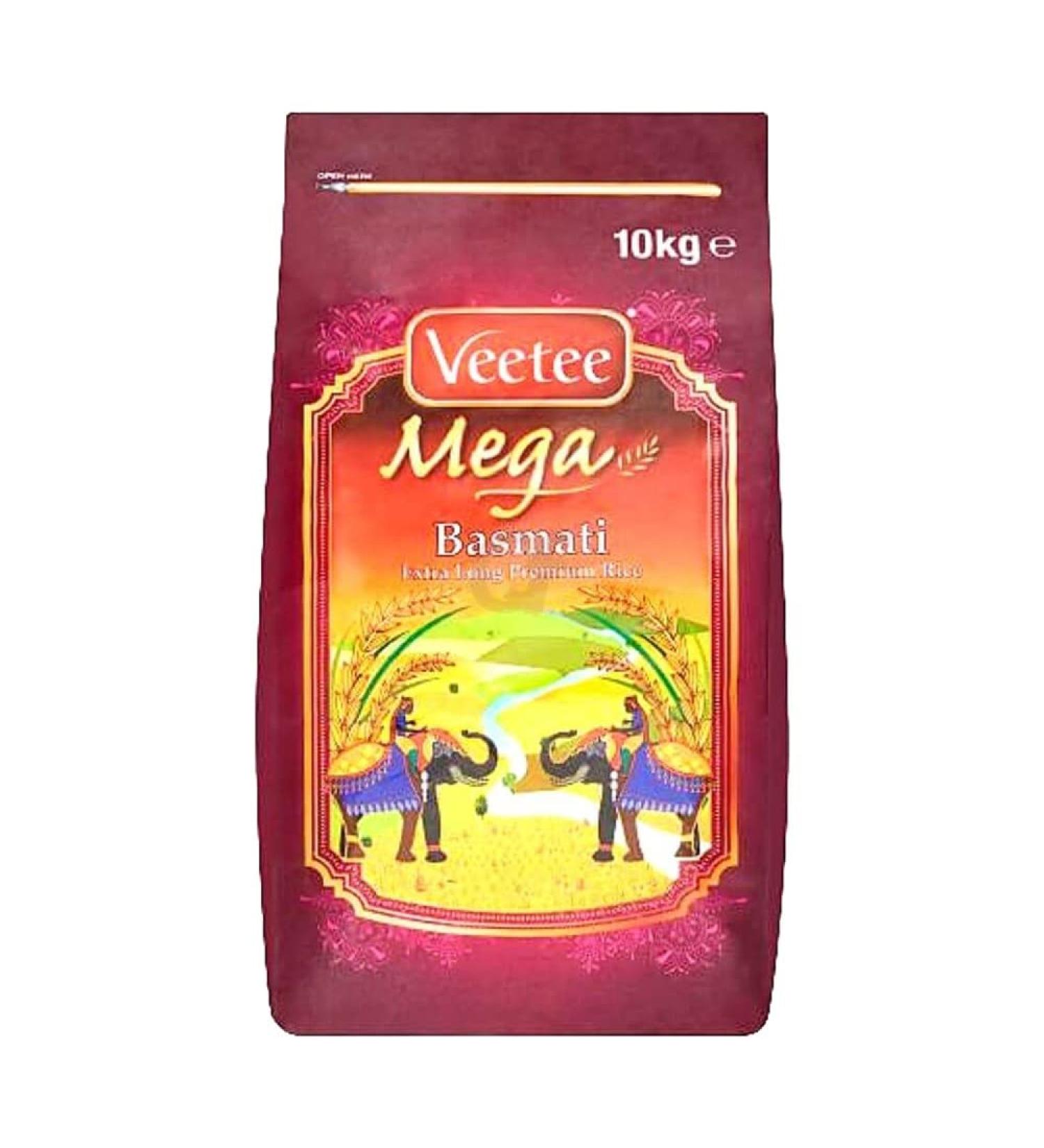Veetee Mega Extra Long Basmati Rice | 10KG | Longong Grain | Great Taste and Aroma | Long Grain Basmati Rice for Biryani | High Fibre & Protein | Gluten Friendly |Indian Origin