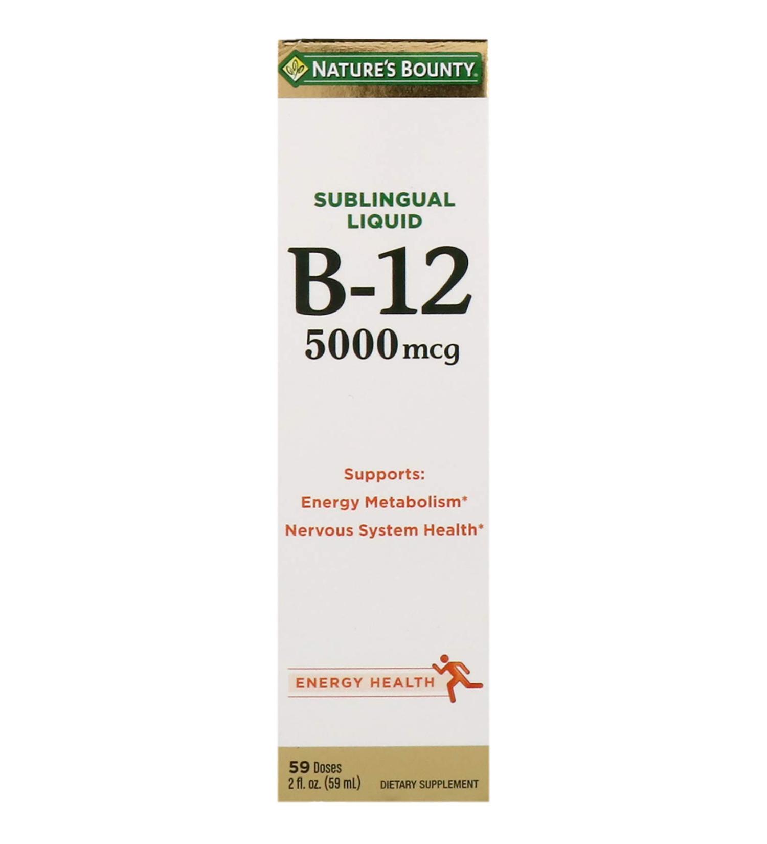 Nature's Bounty Super Strength B-12 Liquid 5000mcg 2 Oz (Pack of 2) 2 Fl Oz (Pack of 2)
