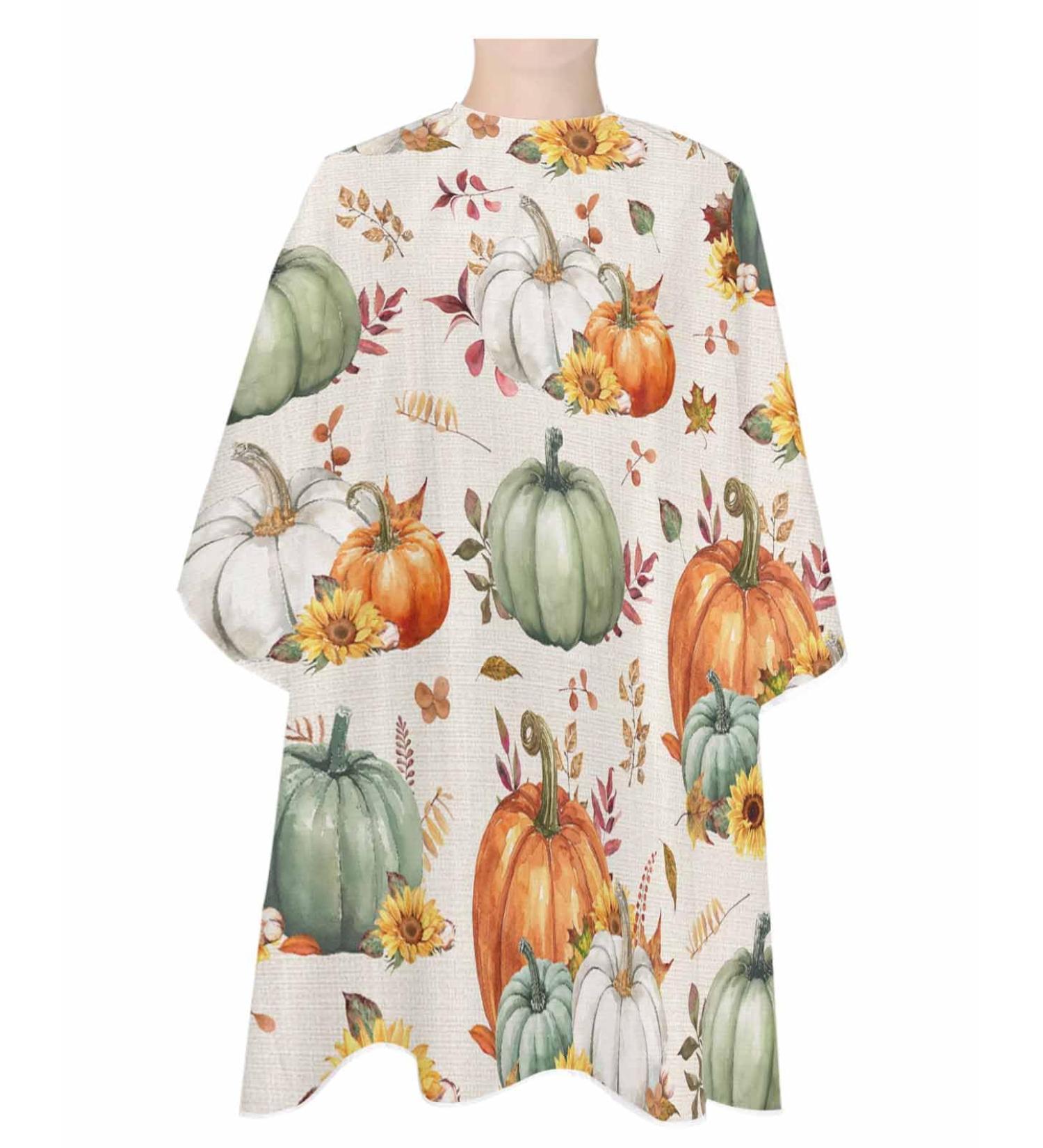 Green Orange Pumpkin Barber Cape - Adjustable Hair Cutting Cape for All Ages | Thanksgiving Sunflower Design | 55x63 Inch Salon Accessory - Buy Online on GoSupps.com
