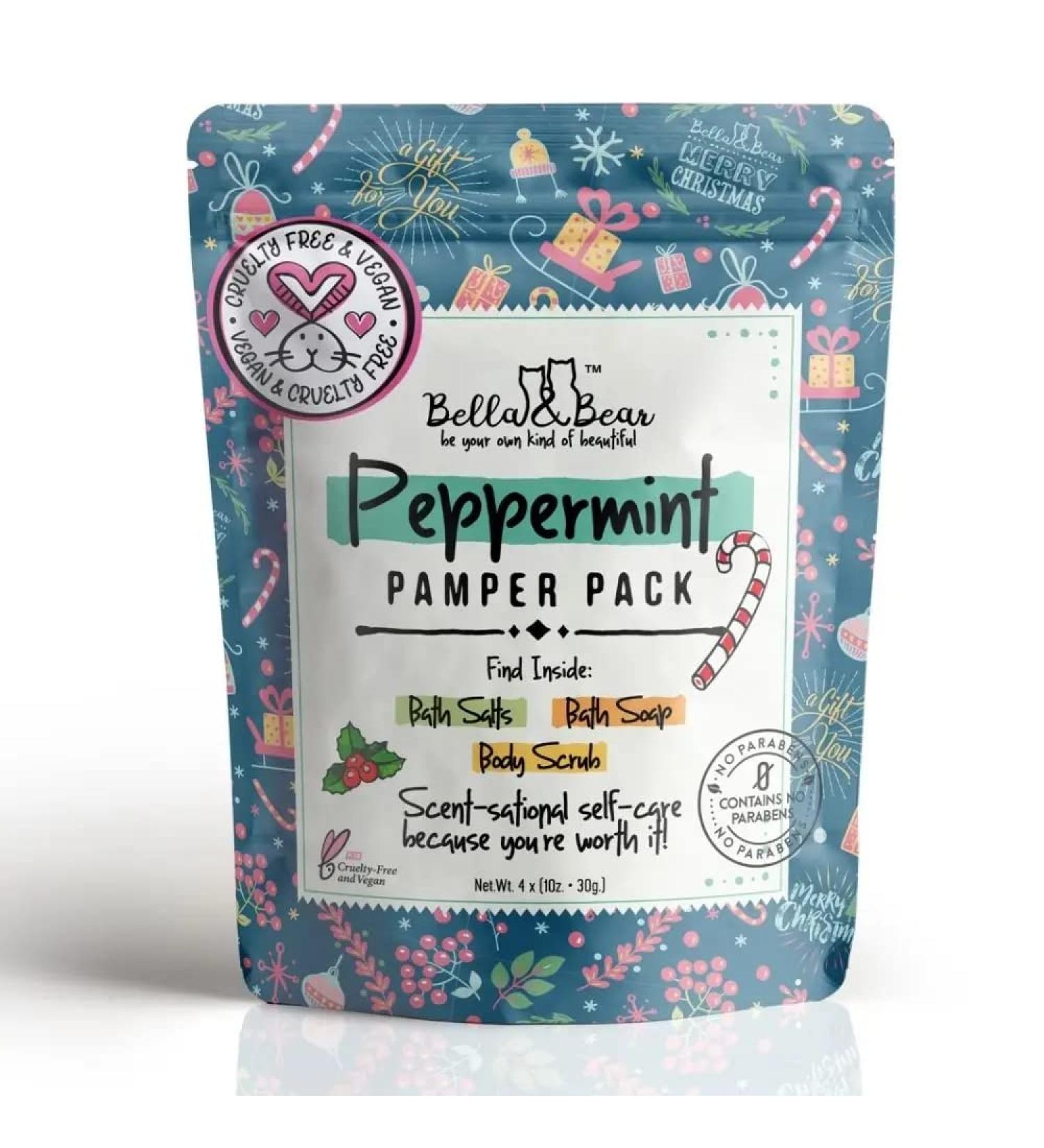 Bella & Bear Peppermint Pamper Pack: Bath Salts, Soap & Body Scrub - Perfect Christmas Gifts for Women & Teen Girls - Cruelty Free, Vegan, Paraben Free - Buy Online on GoSupps.com
