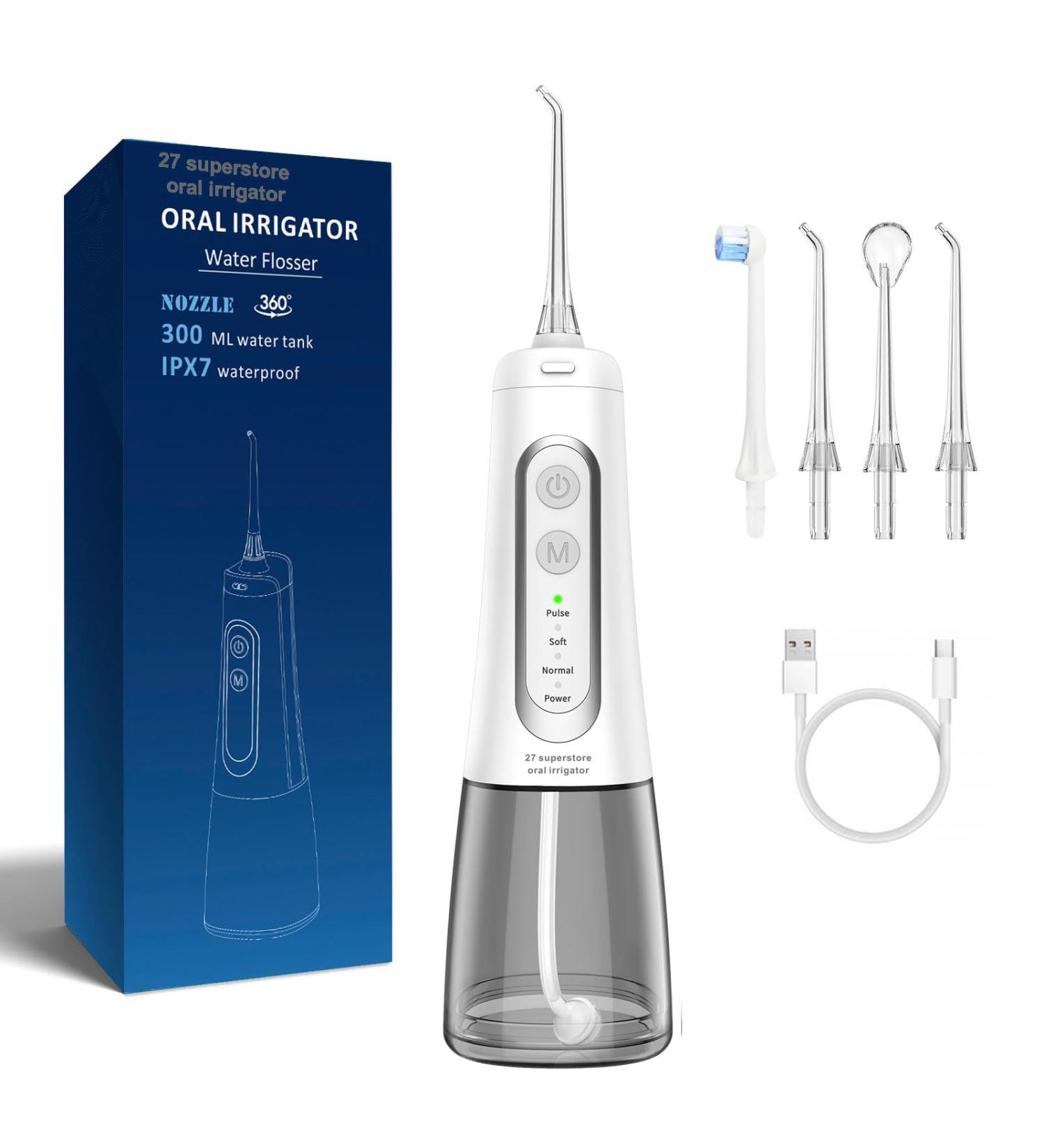 27 Superstore Portable Water Dental Flosser - 300 ML Electric Oral Irrigator | Rechargeable Waterproof Teeth Cleaning Travel Tool - Buy Online on GoSupps.com