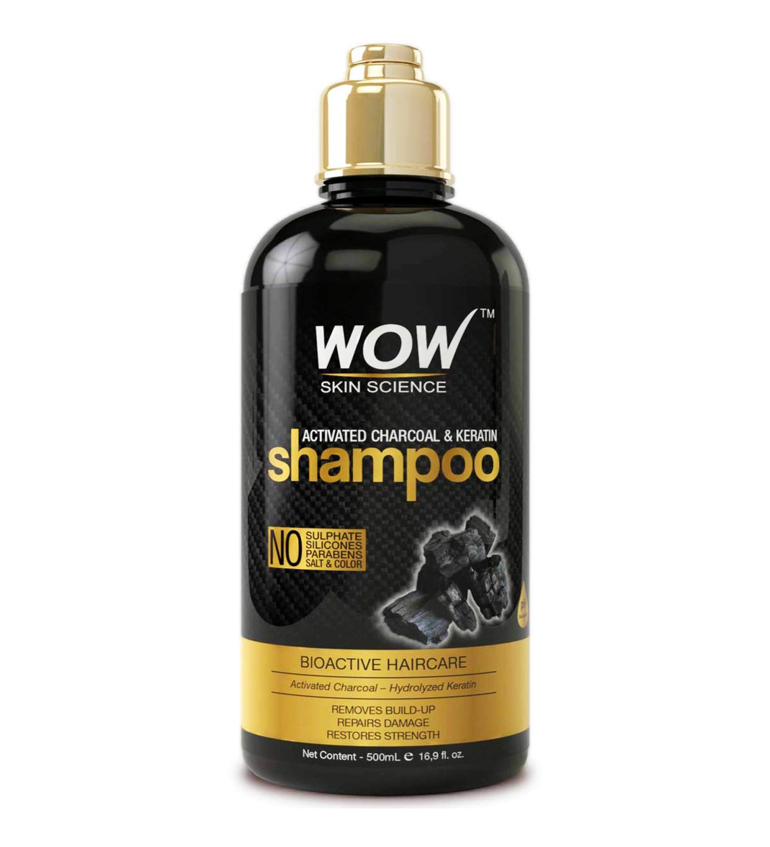 WOW Skin Science Activated Charcoal & Keratin Shampoo - Full Scalp Detox Cleanse - Restores Dry Damaged Hair for Soft, Smooth, and Shiny Strands - Sulfate & Paraben Free - 500 mL | All Hair Types - Adults & Children - Buy Online on GoSupps.com