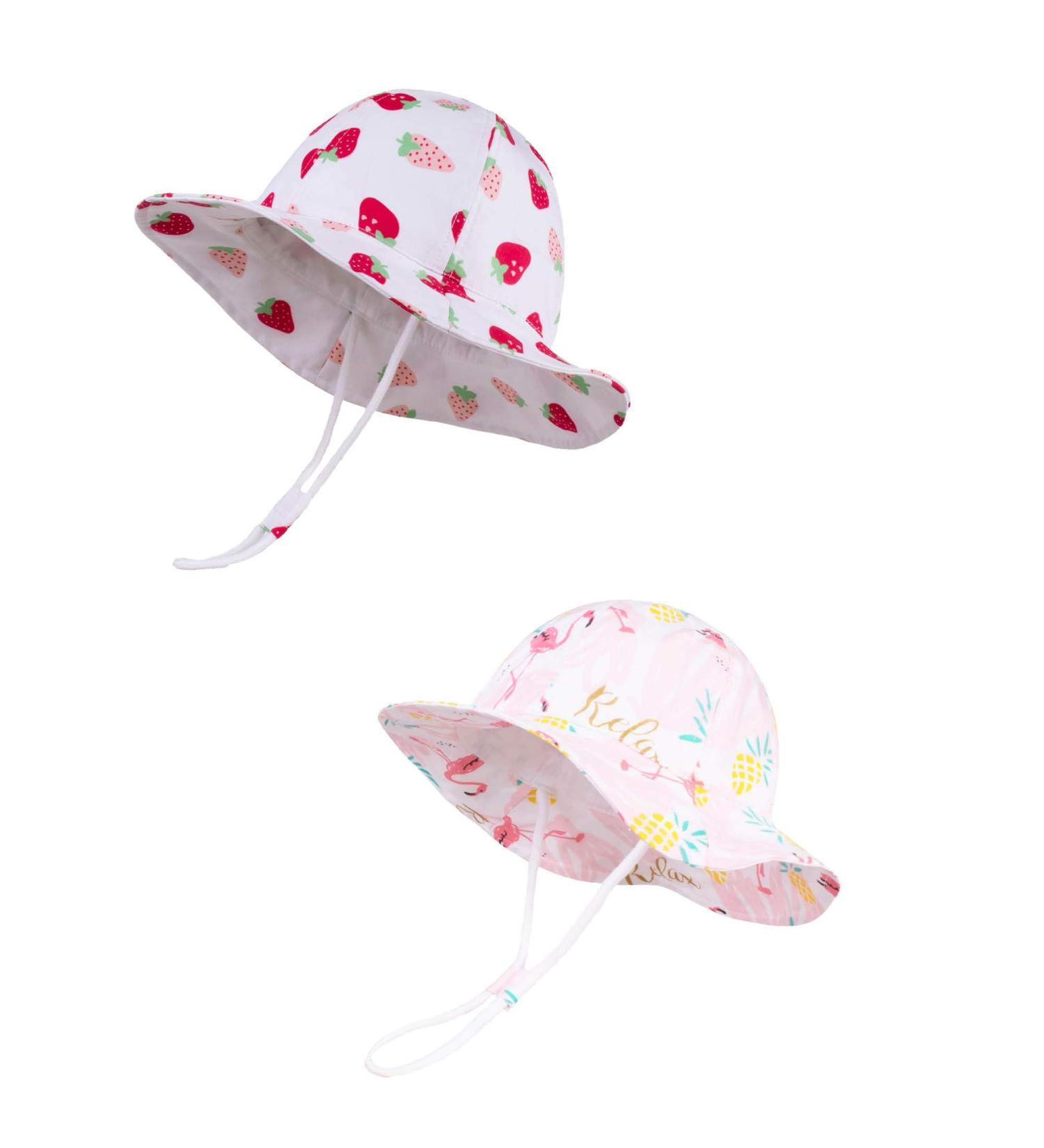 LANGZHEN Baby Girls Beach Sun Protection Hat - Adjustable Wide Brim Toddler Kids Hat for Summer Play - Flamingo-Pink+White -Strawberry 6-12 Months - Buy Online on GoSupps.com