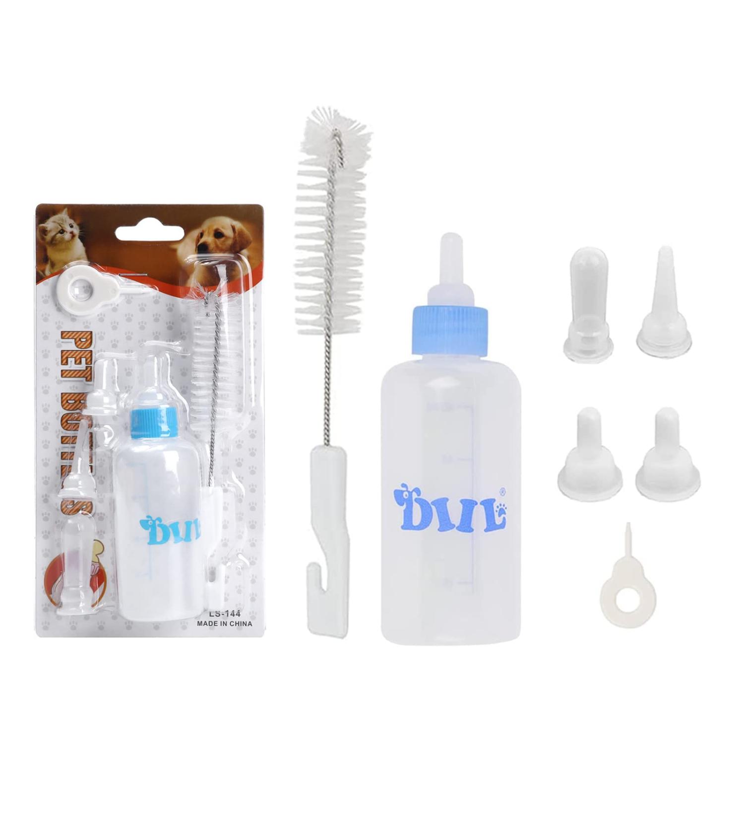 LAIYOHO Pet Feeding Bottle Kit with 4 Replacement Nipples and 1Pcs Nipple Brush Puppy Feeding Bottle for Kitten Puppy Small Pet Feeding Tool(60ml) - Buy Online on GoSupps.com