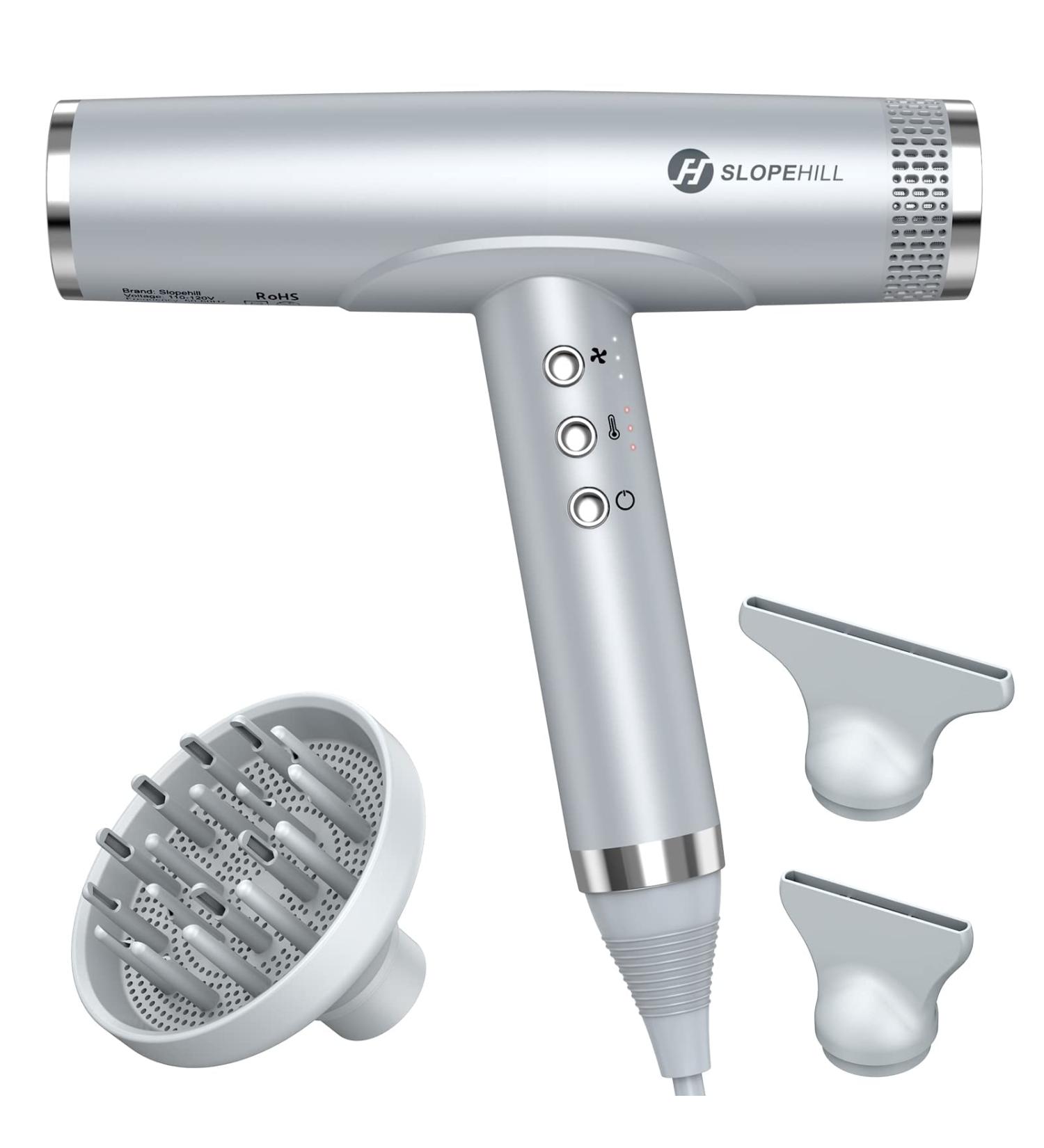 Slopehill Professional Hair Dryer - Quick Drying Ion Technology Brushless Engine Low Noise Magnetic Nozzle - Ideal for Home & Salon Use (Silver) - Buy Online on GoSupps.com