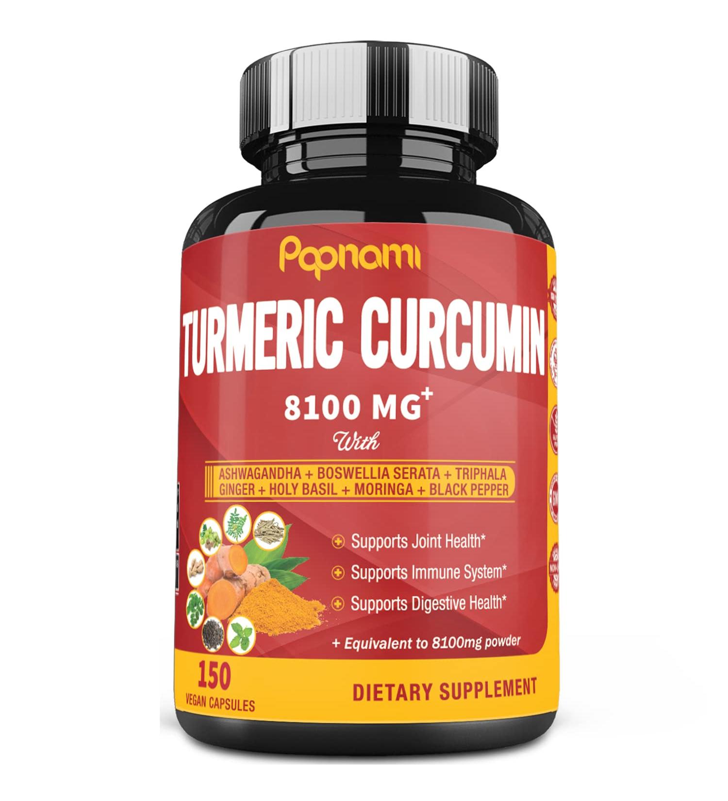 Turmeric Curcumin Extract Capsules 8100mg - 5 Months Supply | Joint Health Support with Ashwagandha, Triphala, Moringa, Boswellia & More - Antioxidant Properties - 150 Caps - Buy Online on GoSupps.com
