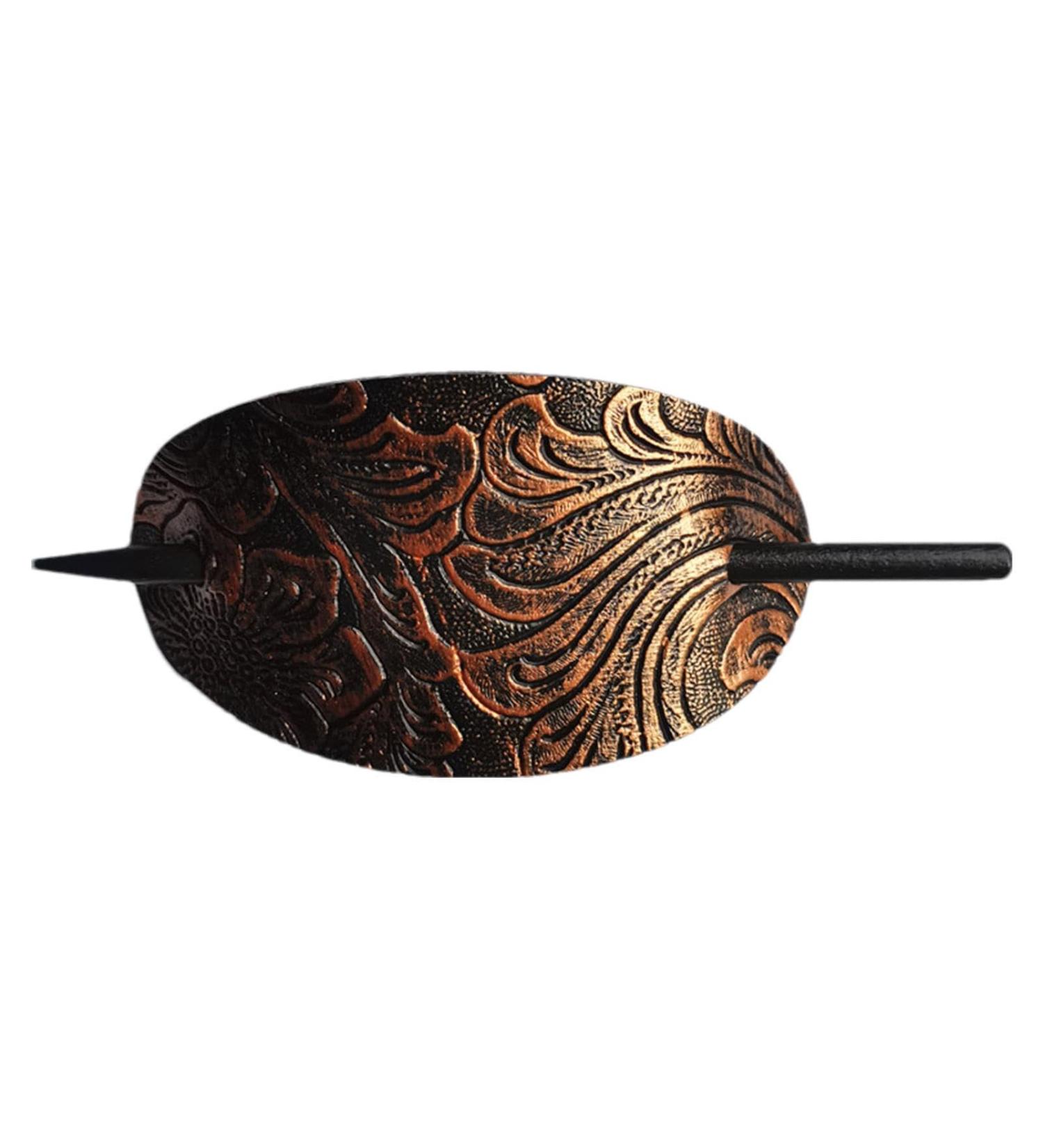 Faux Leather Hair Barrette - Hair Clip With Stick | Oval Barrette Hair Accessory | Leather Hair Clips | Hair Tie Hair Slide Pin Hair Stick Ponytail Hair Pin Headdress Hair Accessories For Women copper - Buy Online on GoSupps.com