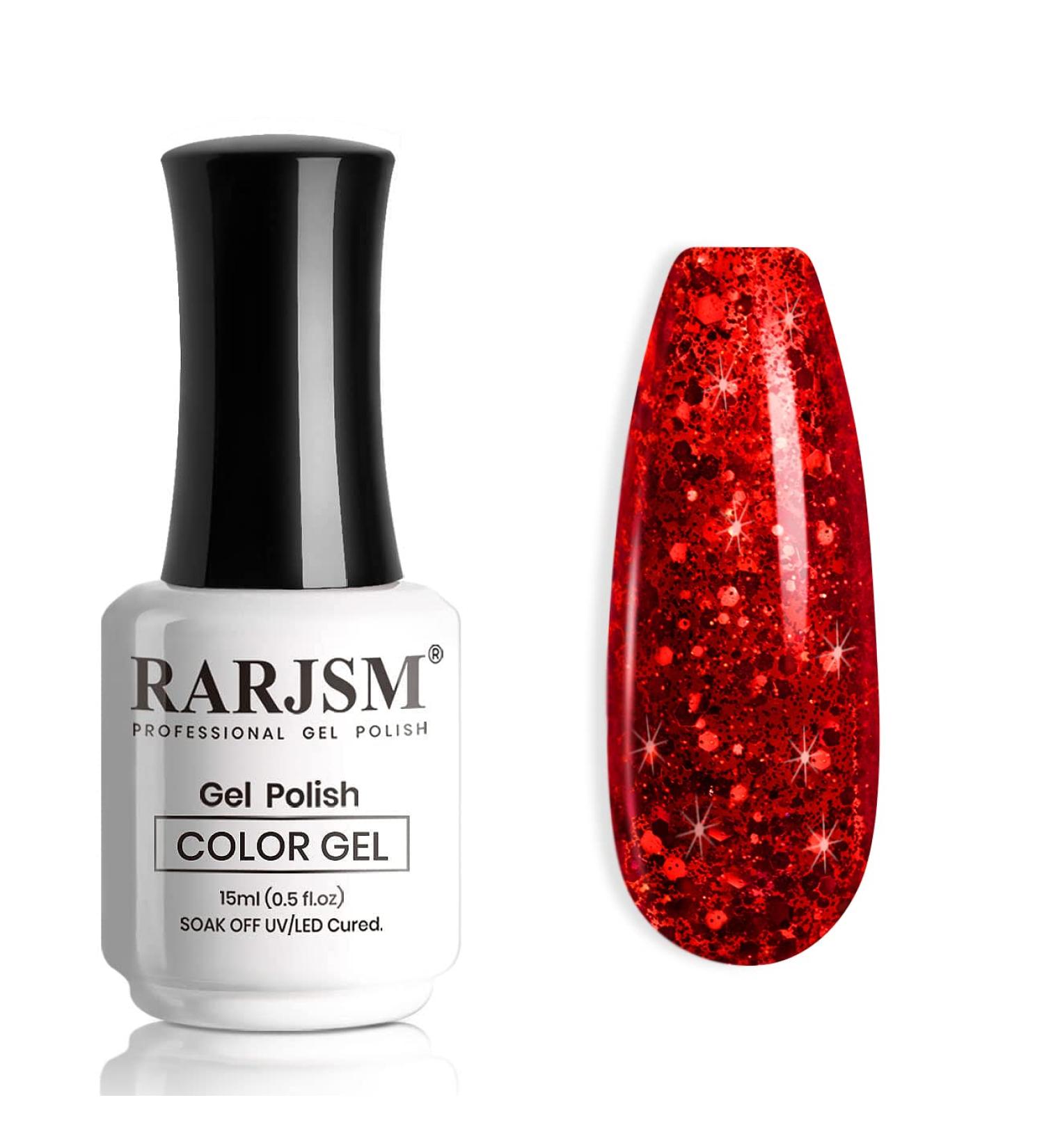 RARJSM Sparkly Red Gel Nail Polish - Iridescent Glitter 15ml | Holographic Rainbow Effect for Christmas Nail Art | Soak Off High Pigment & LED/UV Curing - Buy Online on GoSupps.com