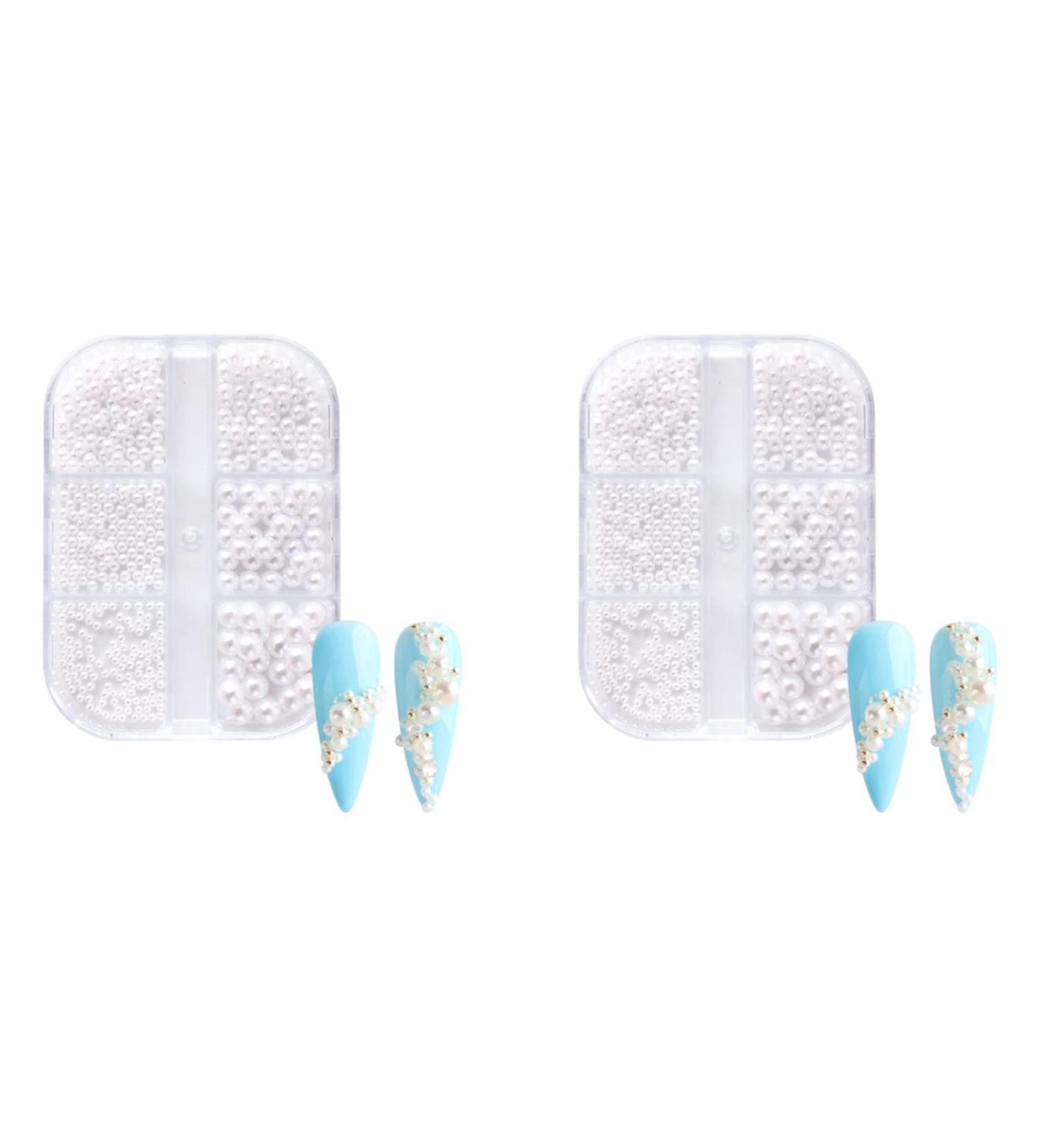 Viodmss 2Box Pearl Decorations Nail Charms White Round Nail Parts Gold Steel Beads Balls Jewelry Nail Art Accessories Color:ZZ13 - Buy Online on GoSupps.com