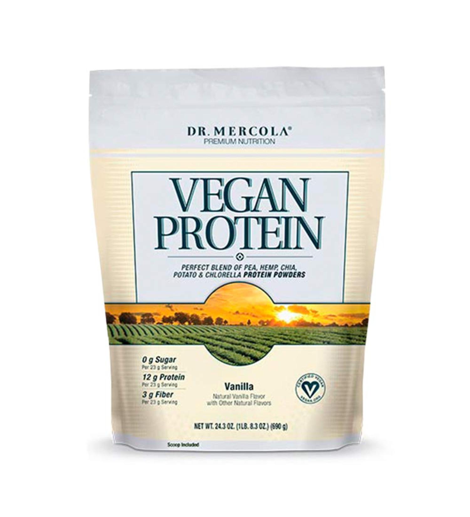 Dr. Mercola Vegan Protein Vanilla (690g) - 30 Servings | High BCAA Proteins | Non-GMO, Gluten-Free & Soy-Free - Buy Online on GoSupps.com