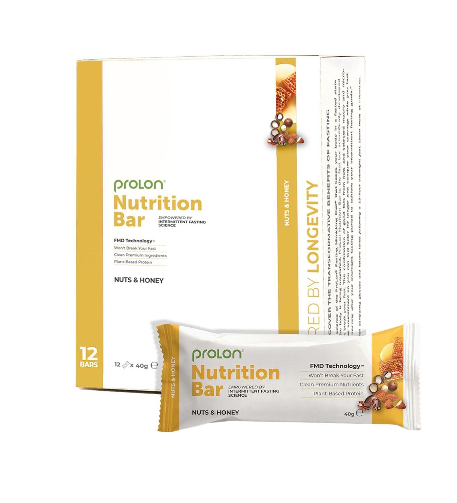 ProLon Energy Bar Protein Bar for Intermittent Fasting 12 Bars of 40 g Vegetarian and Gluten Free Made in Italy Nuts and Honey - Buy Online on GoSupps.com