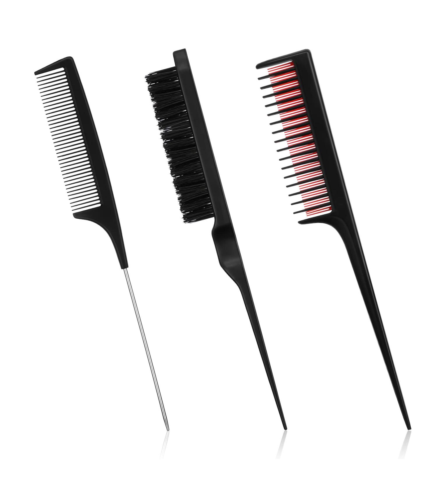3 Piece Hair Styling Comb Set - Hair Brush, Teasing Comb, and Rat Tail Comb for Women - Black, Red, and Black - Buy Online on GoSupps.com
