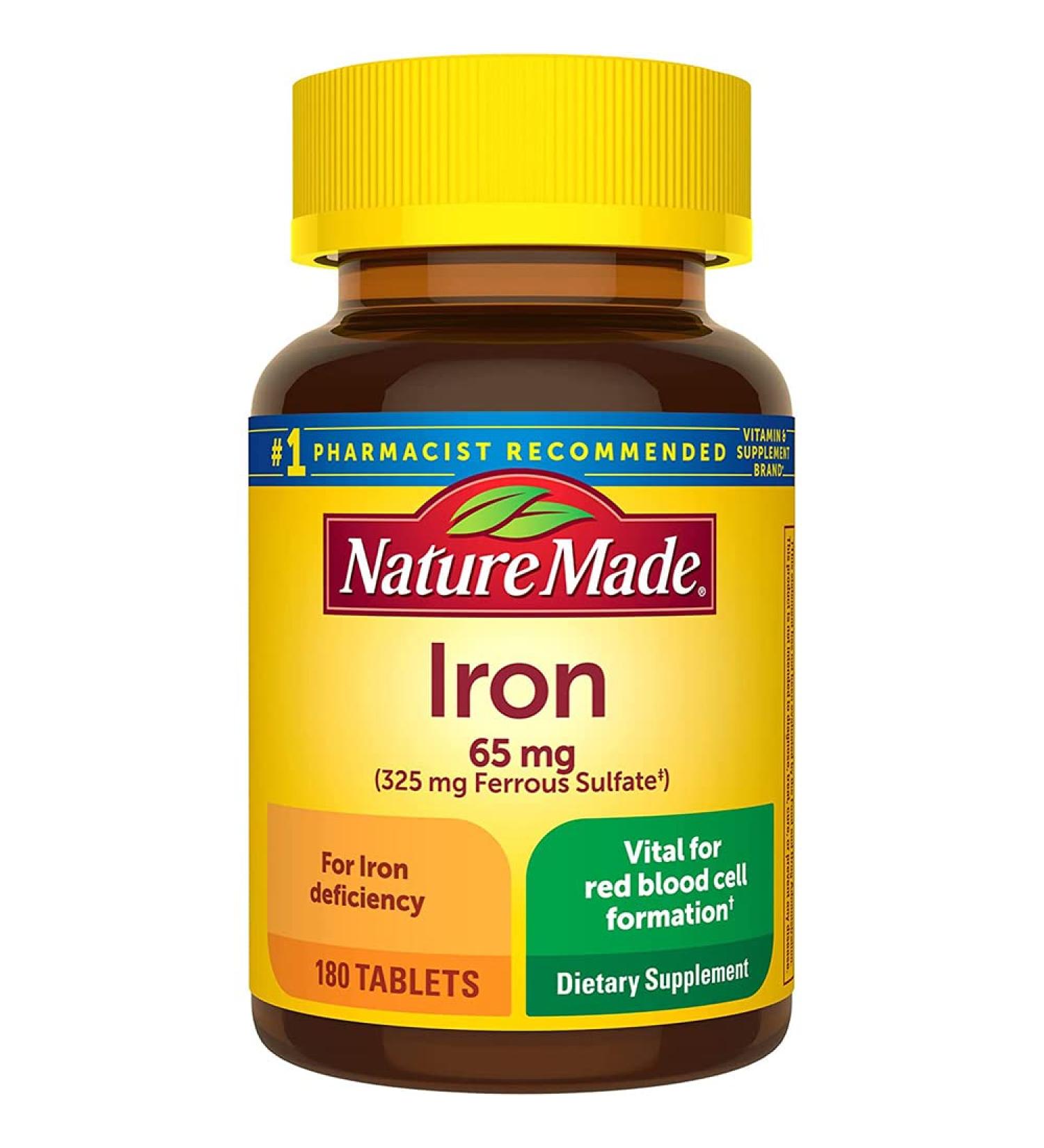 Nature Made Iron 65 mg (325 mg Ferrous Sulfate) Tablets Dietary Supplement for Red Blood Cell Support 180 Tablets 180 Day Supply Unflavored 180 Count (Pack of 1)