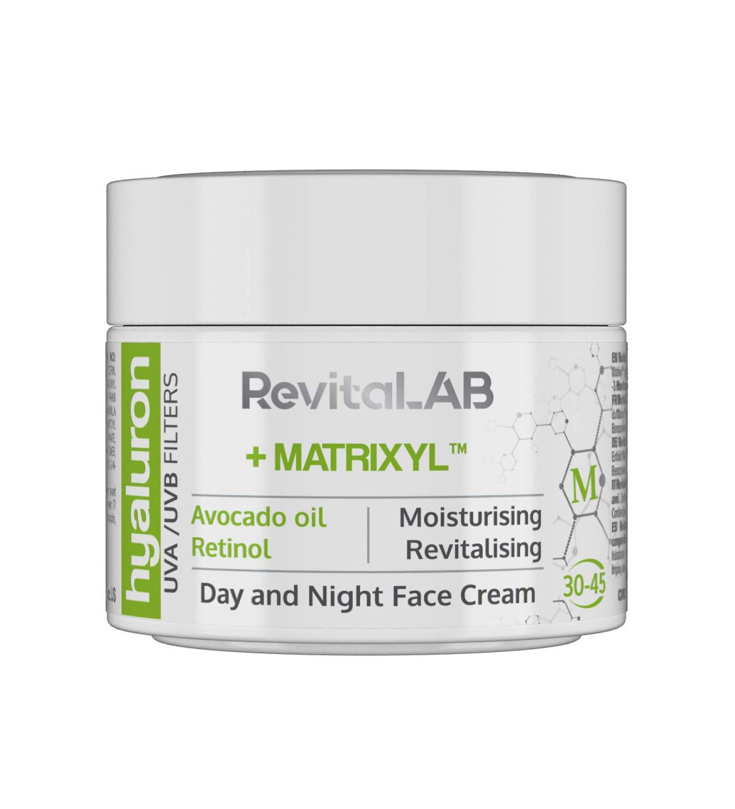 RevitaLAB - Hyaluron - Anti-aging day and night cream enriched with avocado oil Matrixyl retinol and UV filters for people aged 30 to 45 50 ml - Buy Online on GoSupps.com