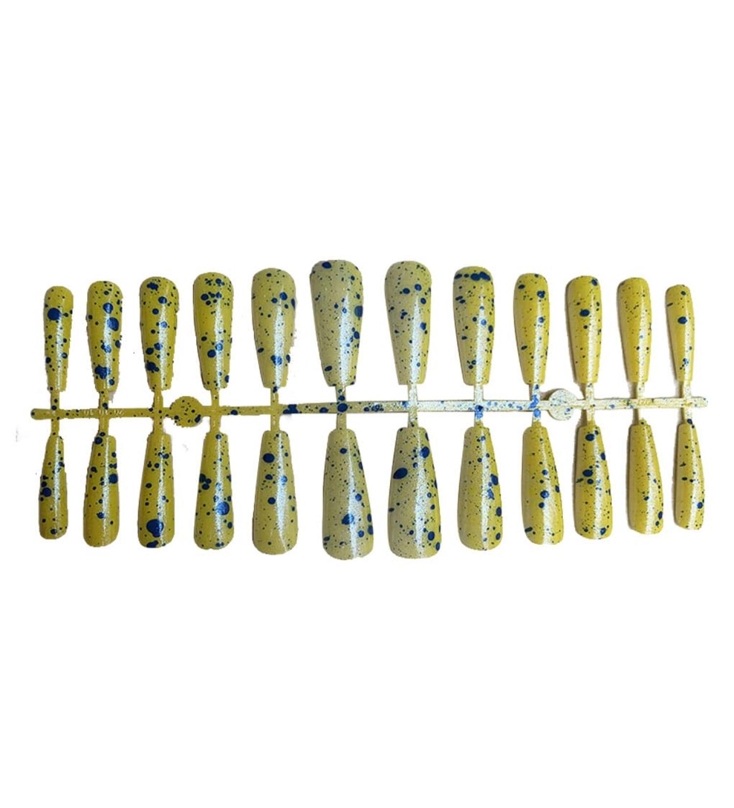 dijiusidy 24 Pieces Nails T Shape Extra Long Full Wrap False Nail Tips Women Decor Fingernail Supply Manicure Accessory yellow print - Buy Online on GoSupps.com