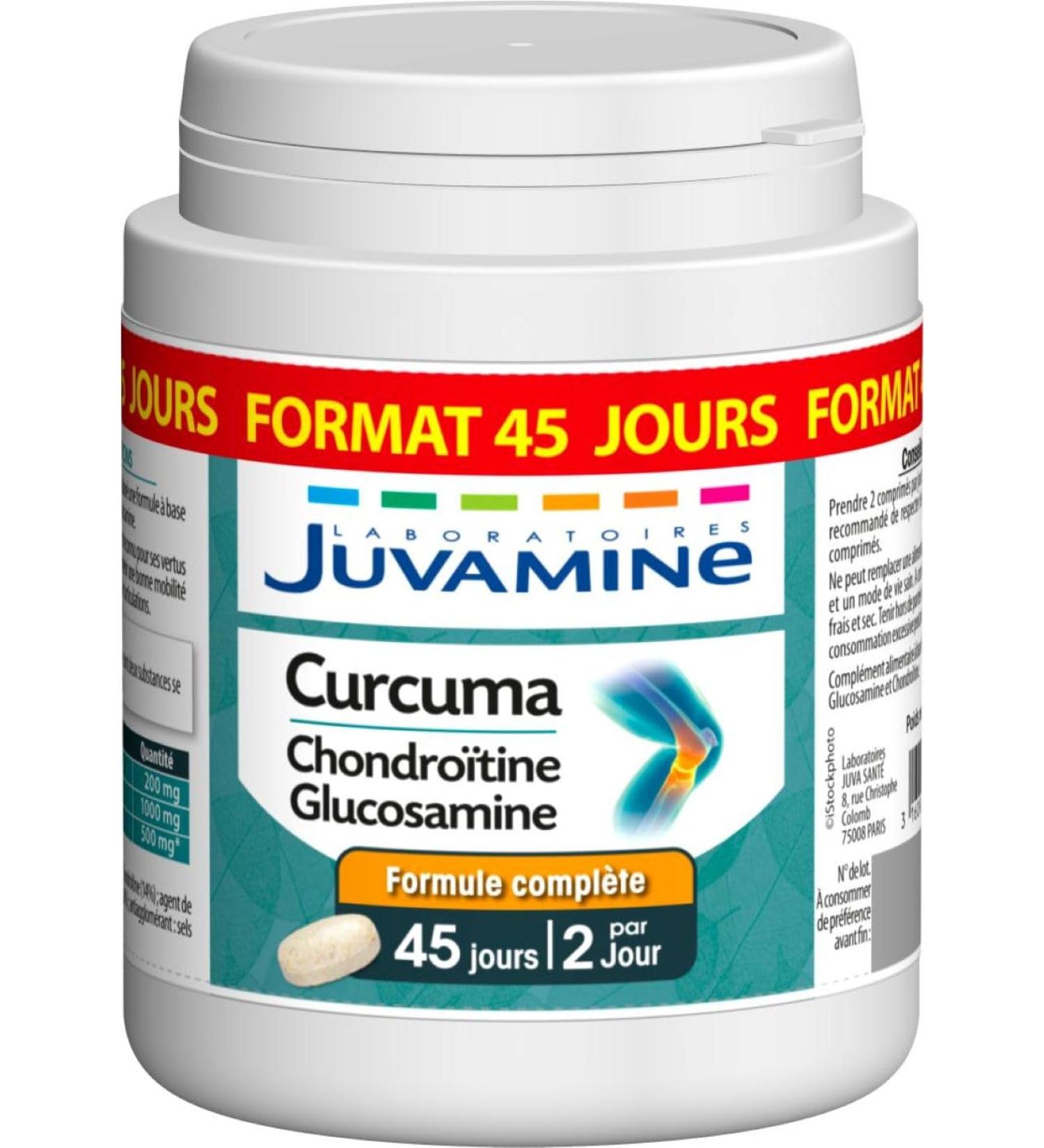JUVAMINE - Tendons and Joints - Complete Formula: Turmeric, Chondroitin + Glucosamine - MAXI FORMAT 90 Tablets - 45 Day Program - Made in France