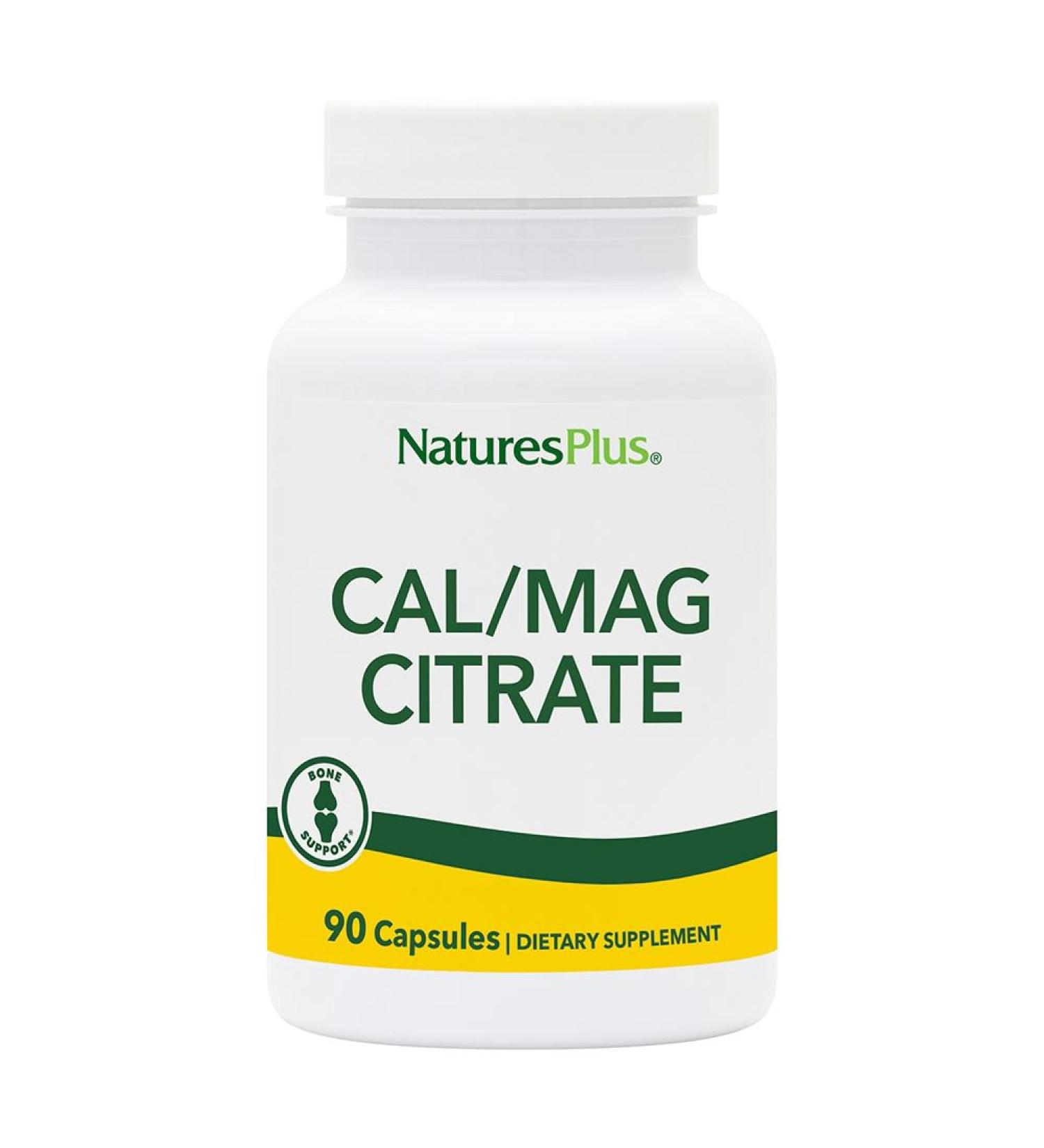 NaturesPlus Cal/Mag Citrate 90 Vegetarian Capsules - 500mg Calcium 250mg Magnesium - Supports Healthy Bones & Nerve Function - 30 Servings - Buy Online on GoSupps.com