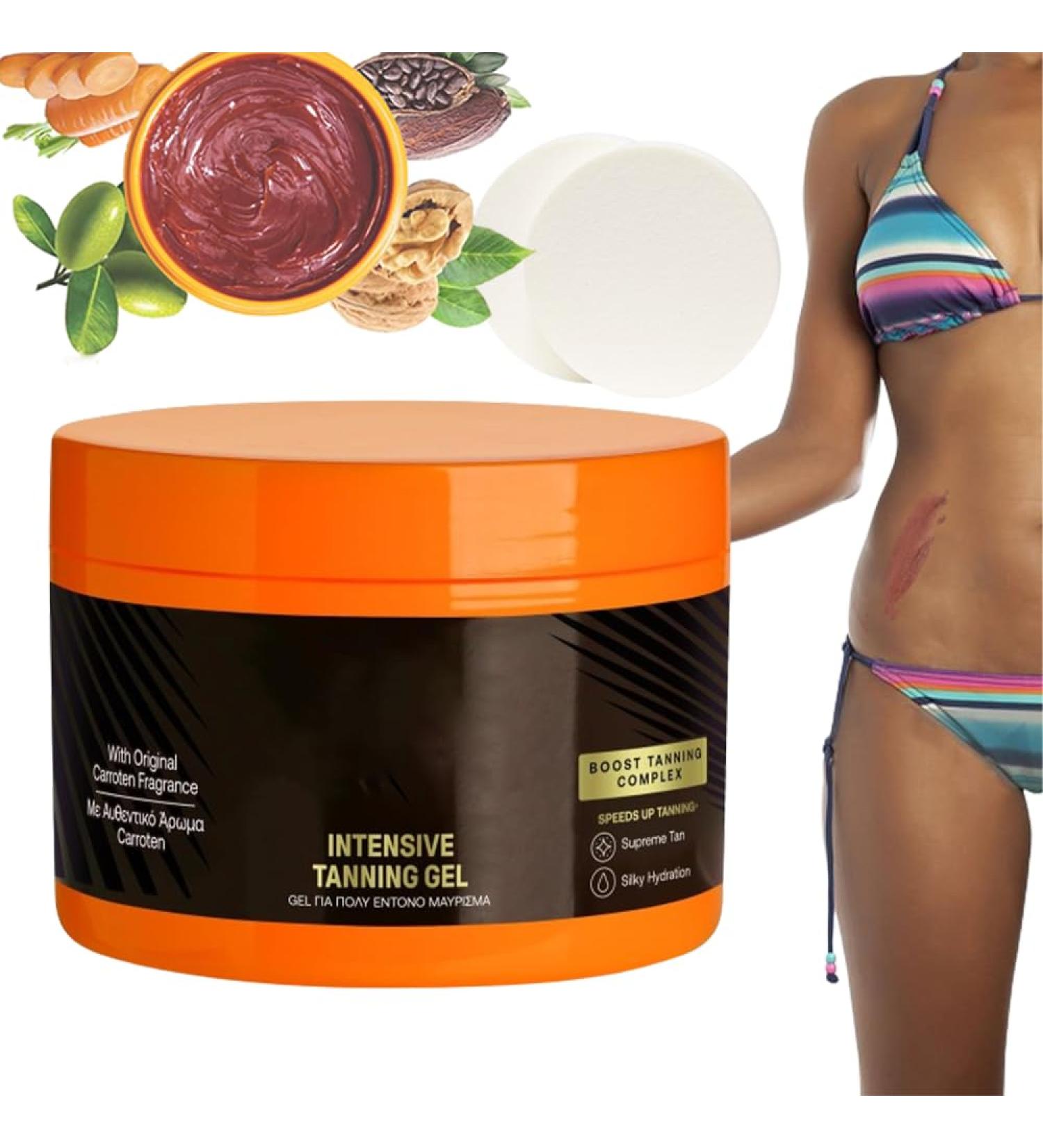 Luxury Intensive Tanning Gel Natural Tanning Accelerator Lotion with Sponge Puff Accelerator Cream Brown Tanning Gel for Sunbeds & Outdoor Sun Achieve a Natural Tan Skin (1PCS) - Buy Online on GoSupps.com