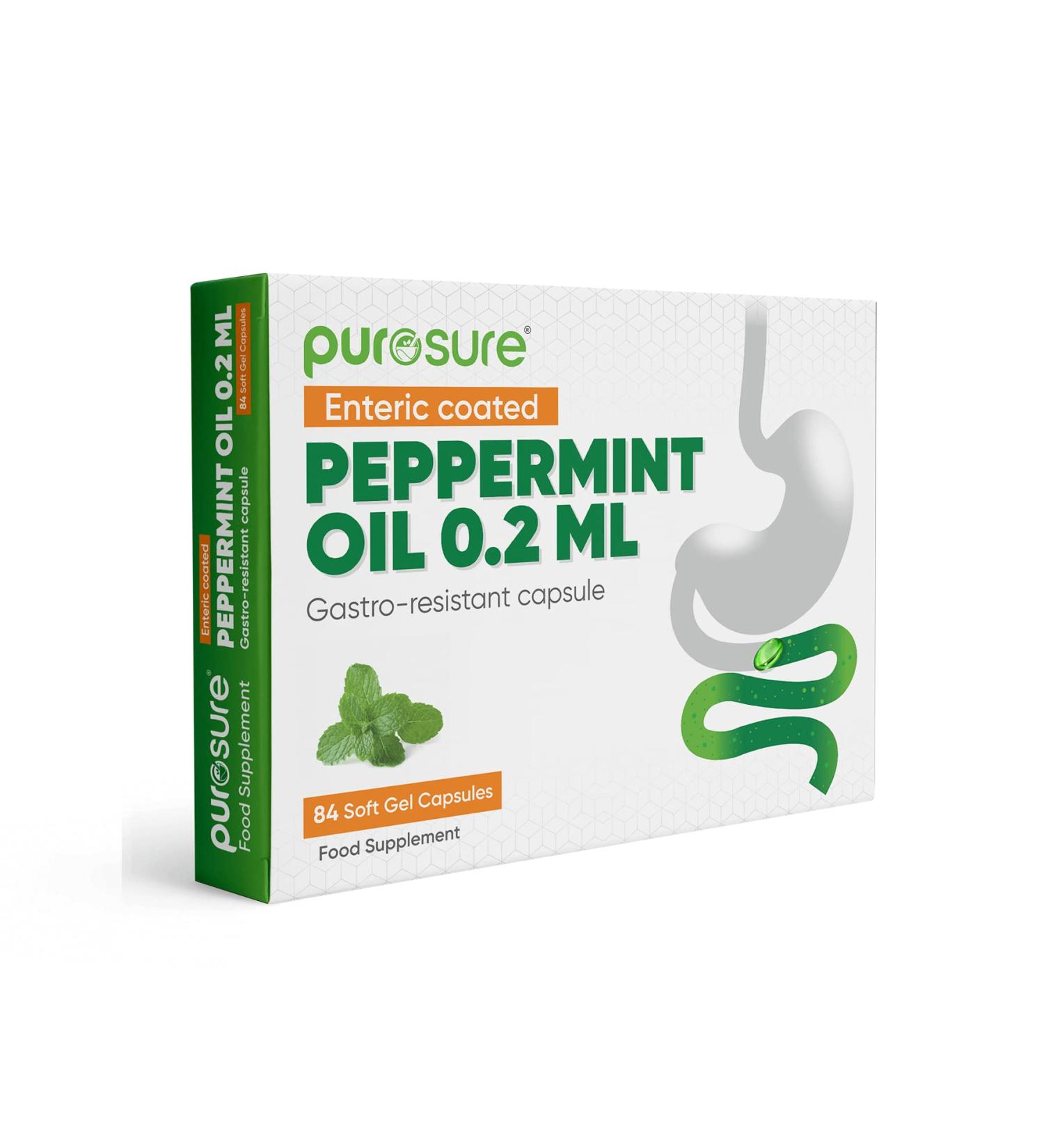 Purosure Enteric Coated Peppermint Oil Capsules - 84 Gastro-Resistant Soft Gels for Healthy Digestion - Buy Online on GoSupps.com