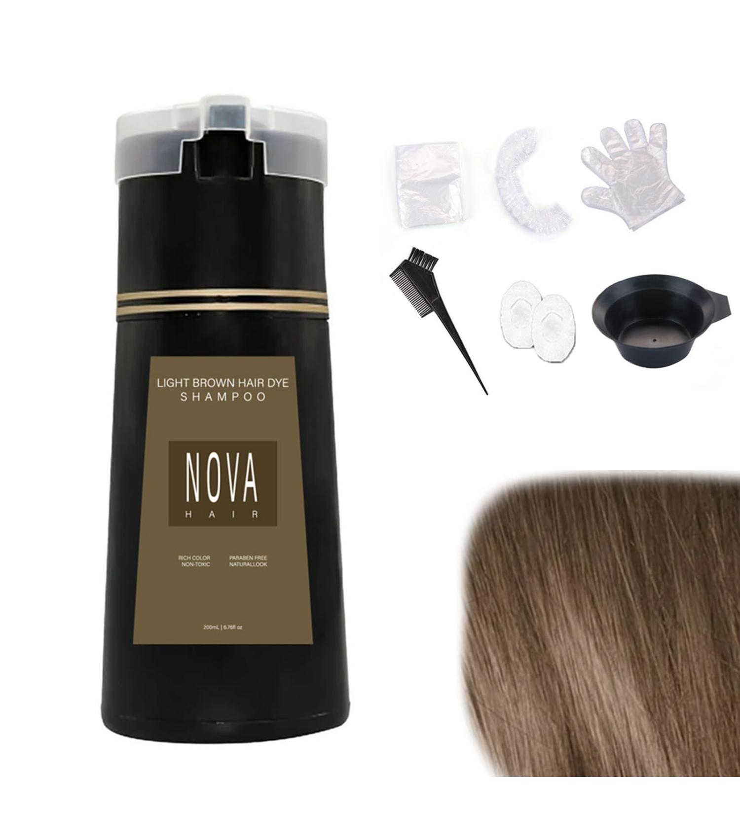 Nova Hair Dye Shampoo Nova Hair Instant Dye Shampoo Nova Hair Dye Shampoo Trynova Hair Shampoo for Women and Men (Light Brown) - Buy Online on GoSupps.com